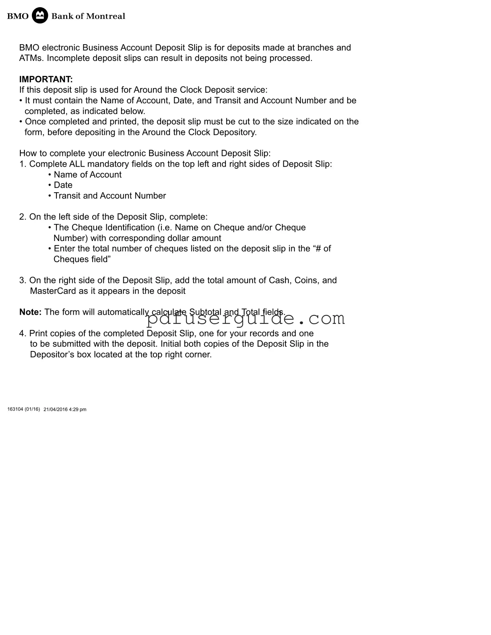 Free Bmo Deposit Form in PDF