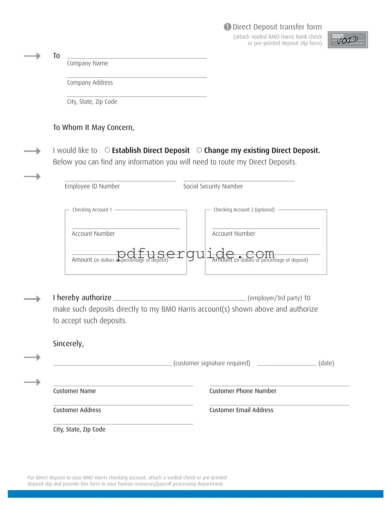 Free Bmo Direct Deposit Form in PDF