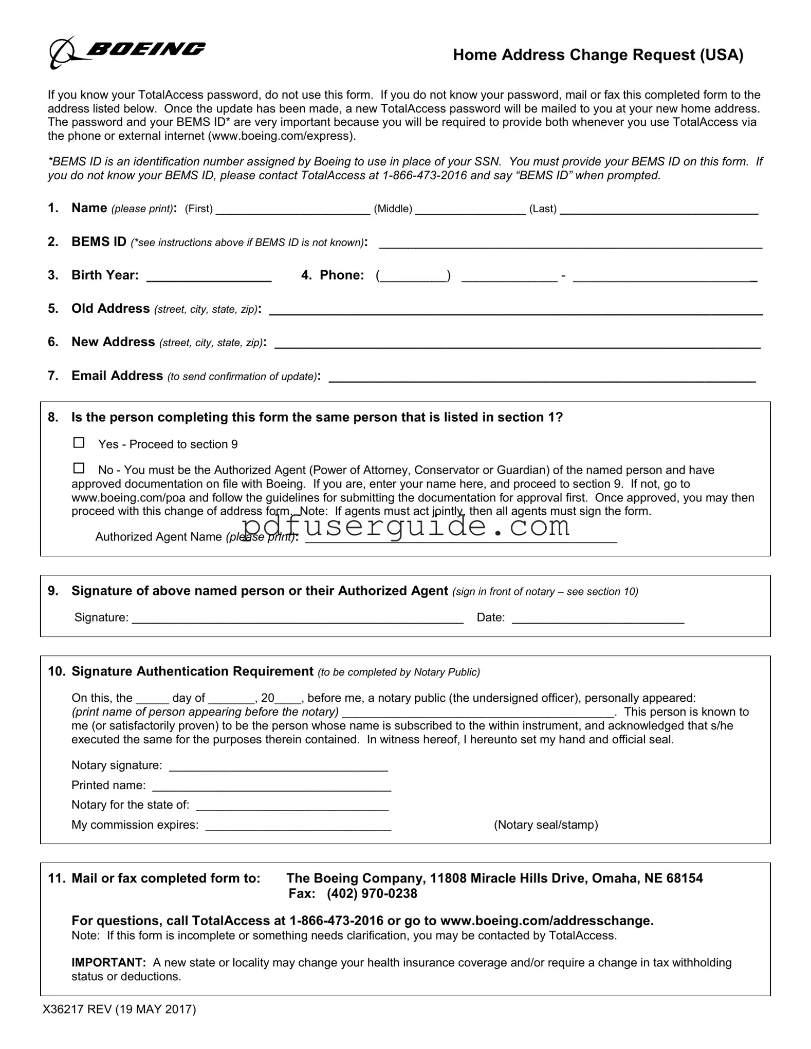 Free Boeing Address Change Request Form in PDF