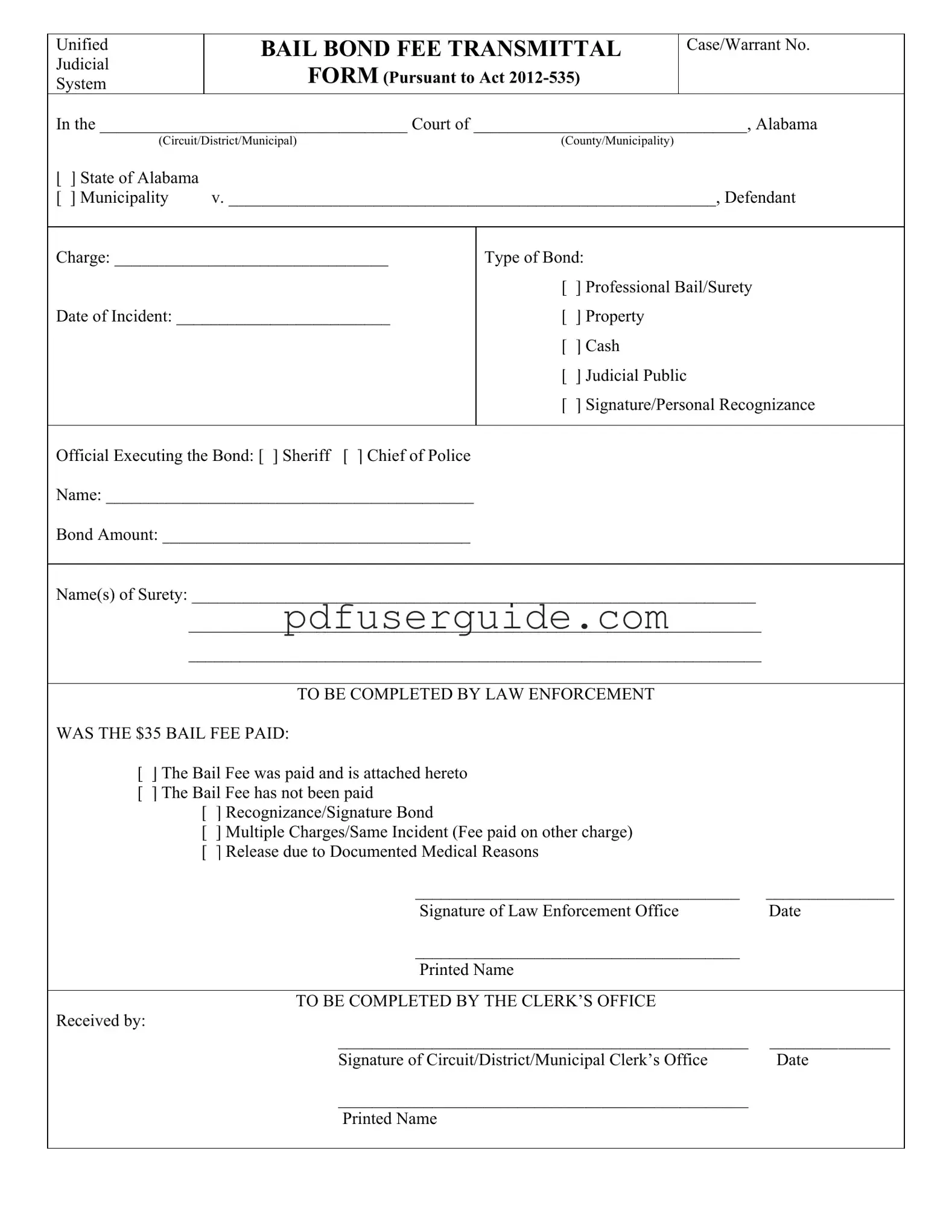 Free Bond Release Alabama Form in PDF