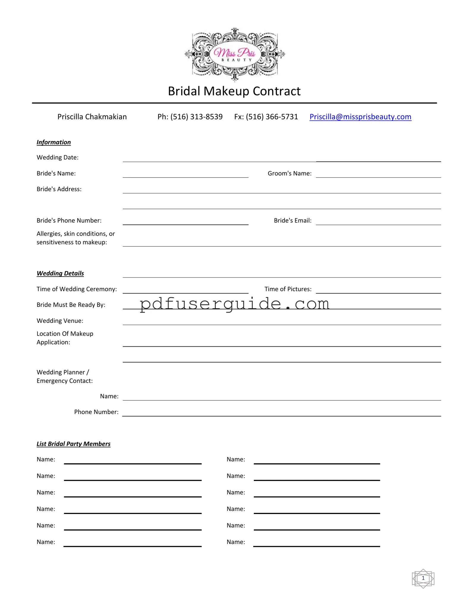 Free Bridal Makeup Contract Form in PDF