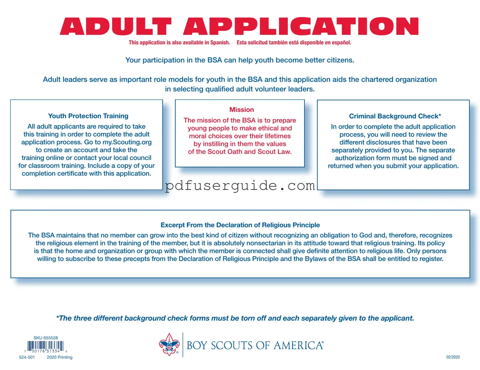 Free Bsa Adult Application Form in PDF