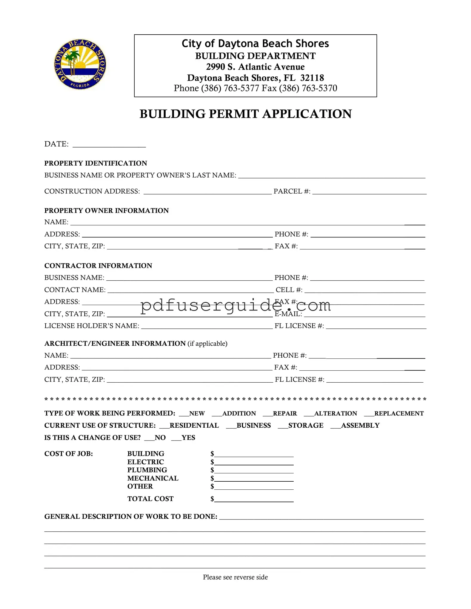 Free Building Permit Form in PDF