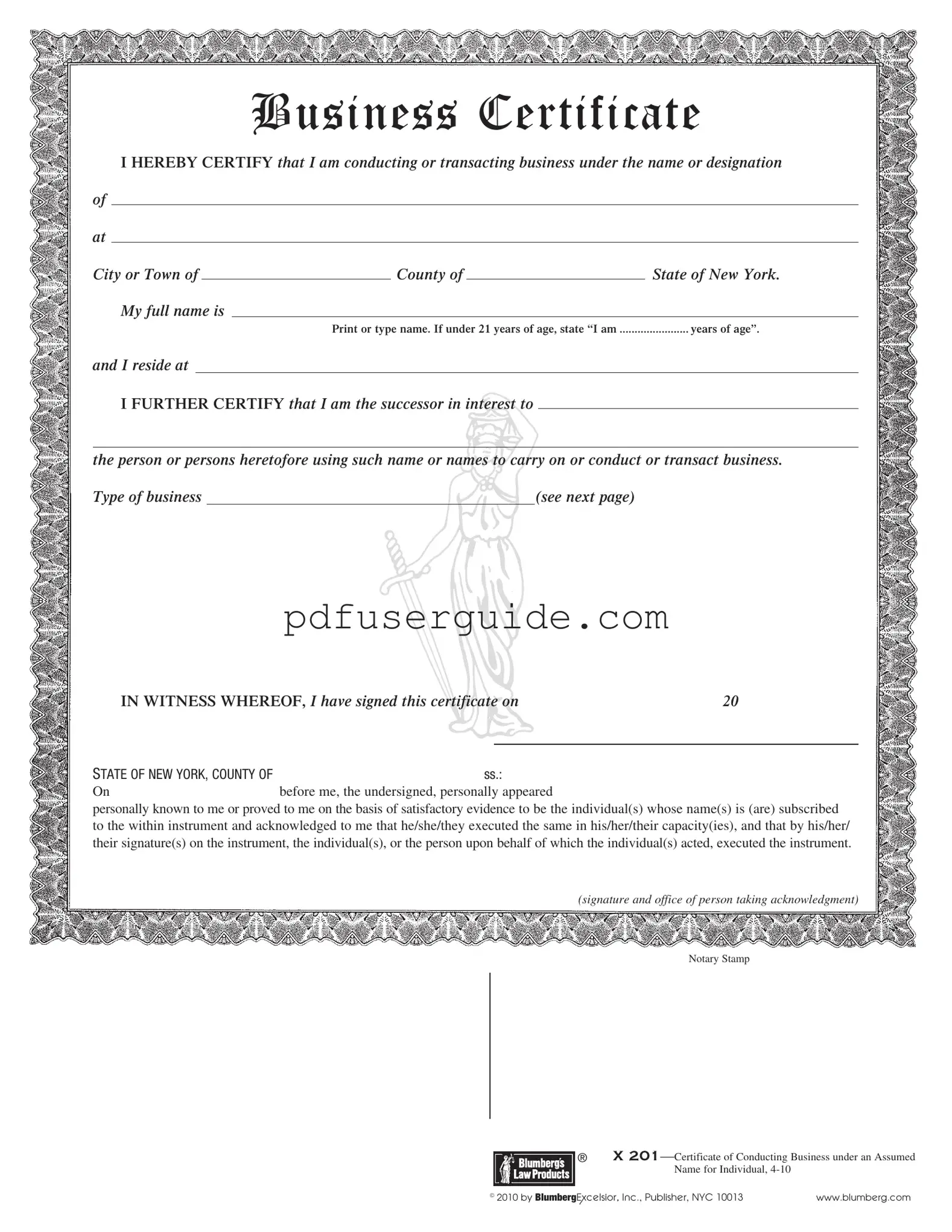Free Business Certificate Form in PDF