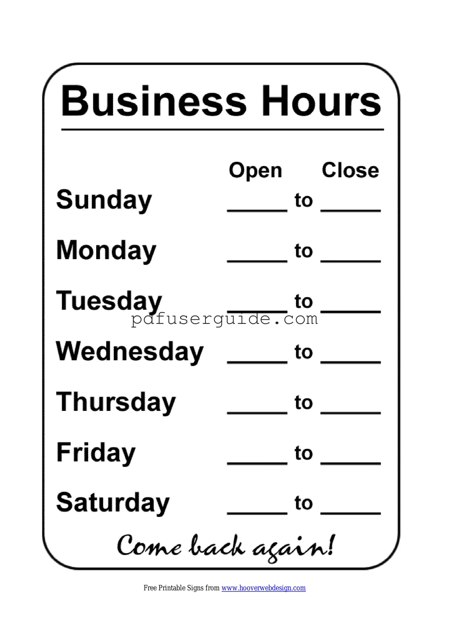 Free Business Hours Form in PDF