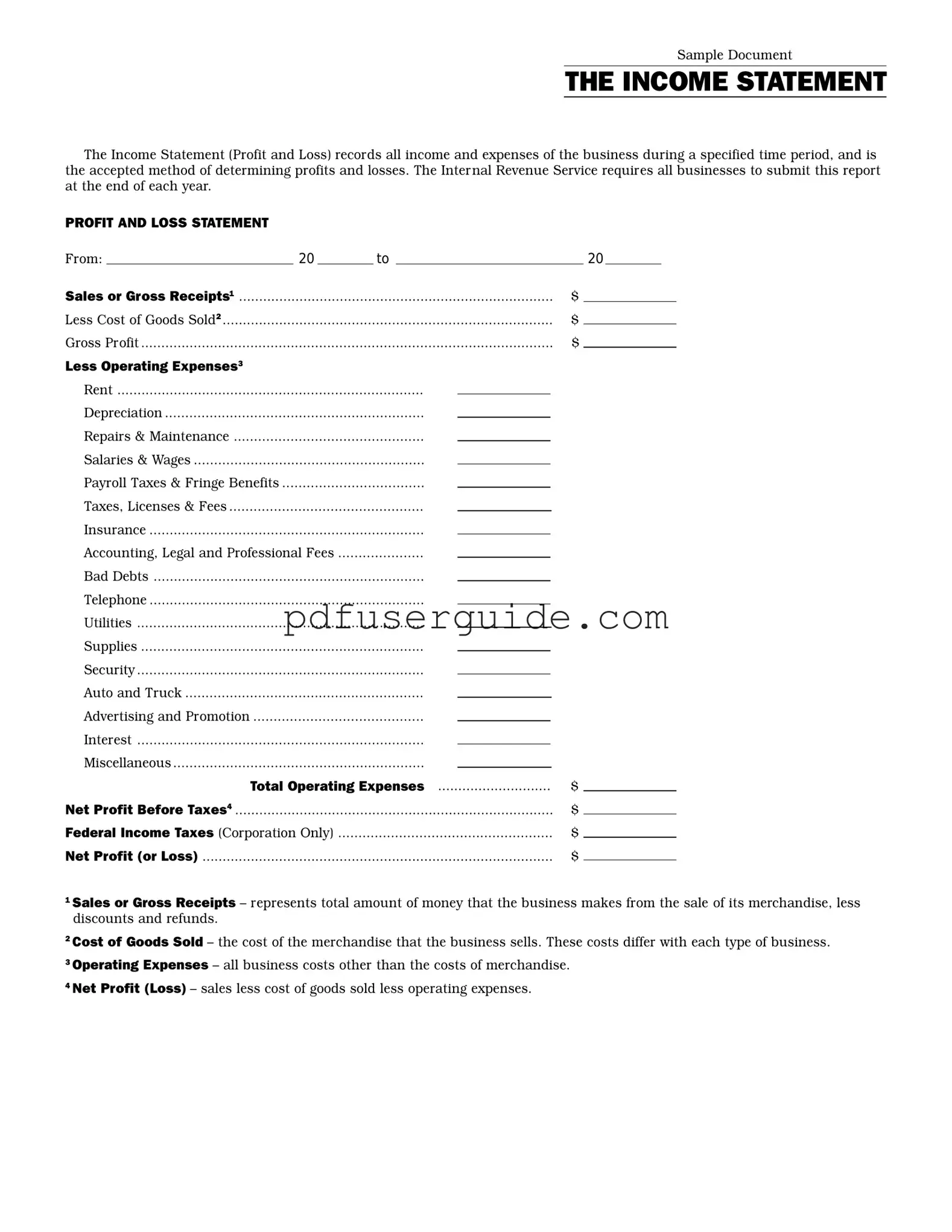 Free Business Income Statement Pdf Form in PDF