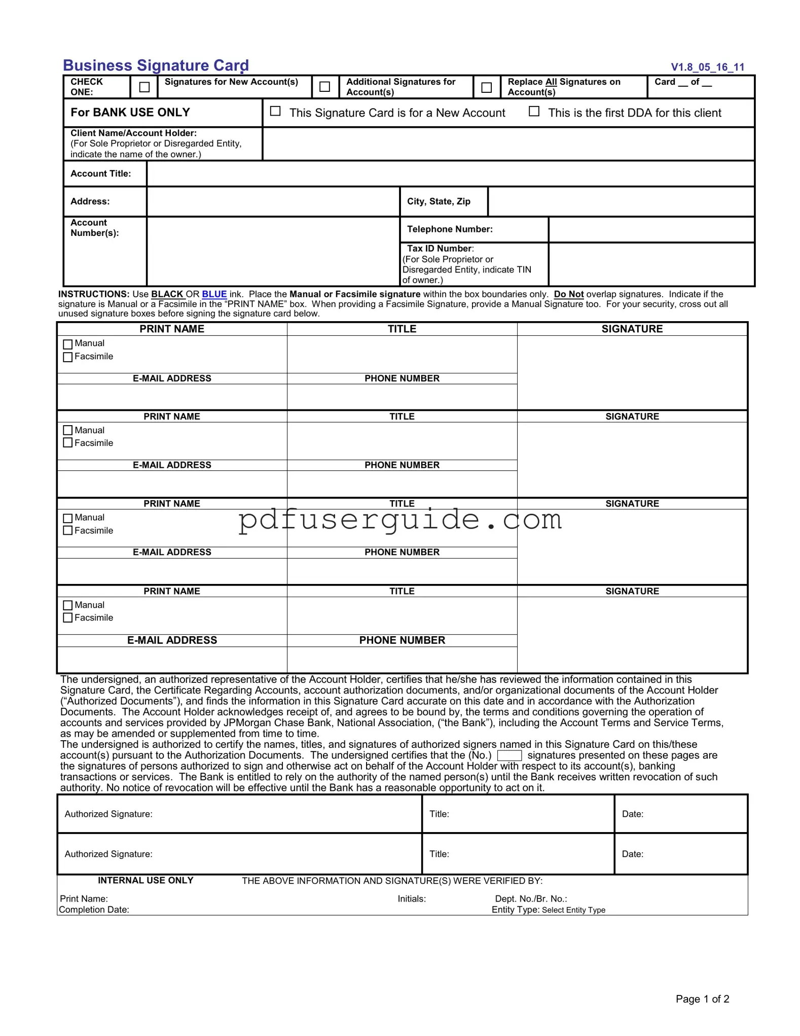 Free Business Signature Card Form in PDF