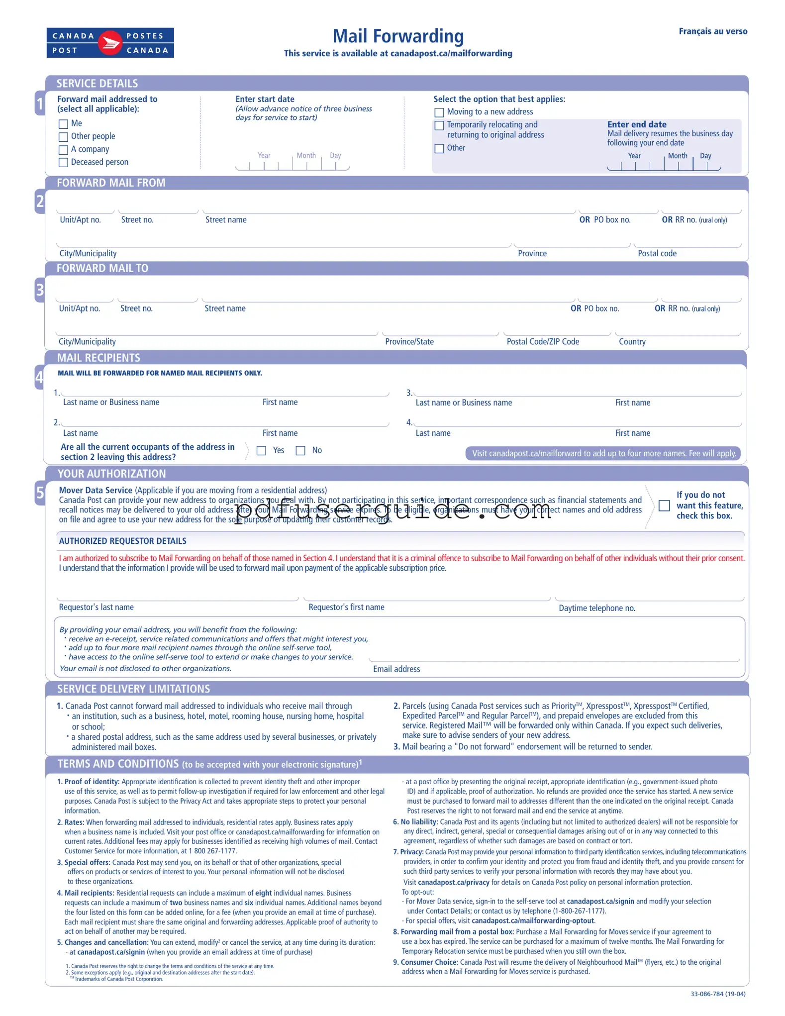 Free Ca Mail Forwarding Form in PDF