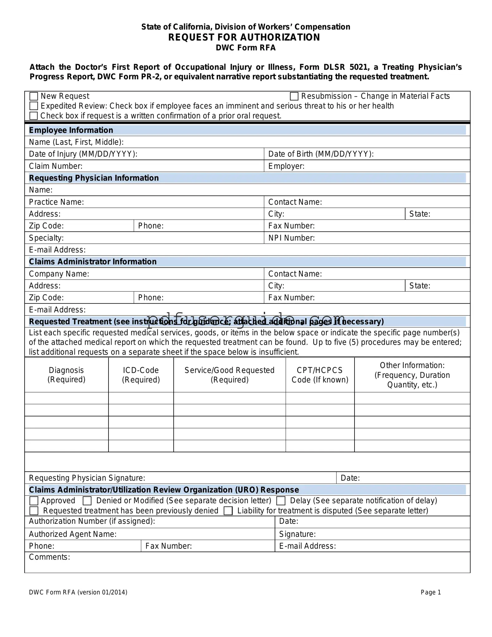 Free Ca Rfa Form in PDF