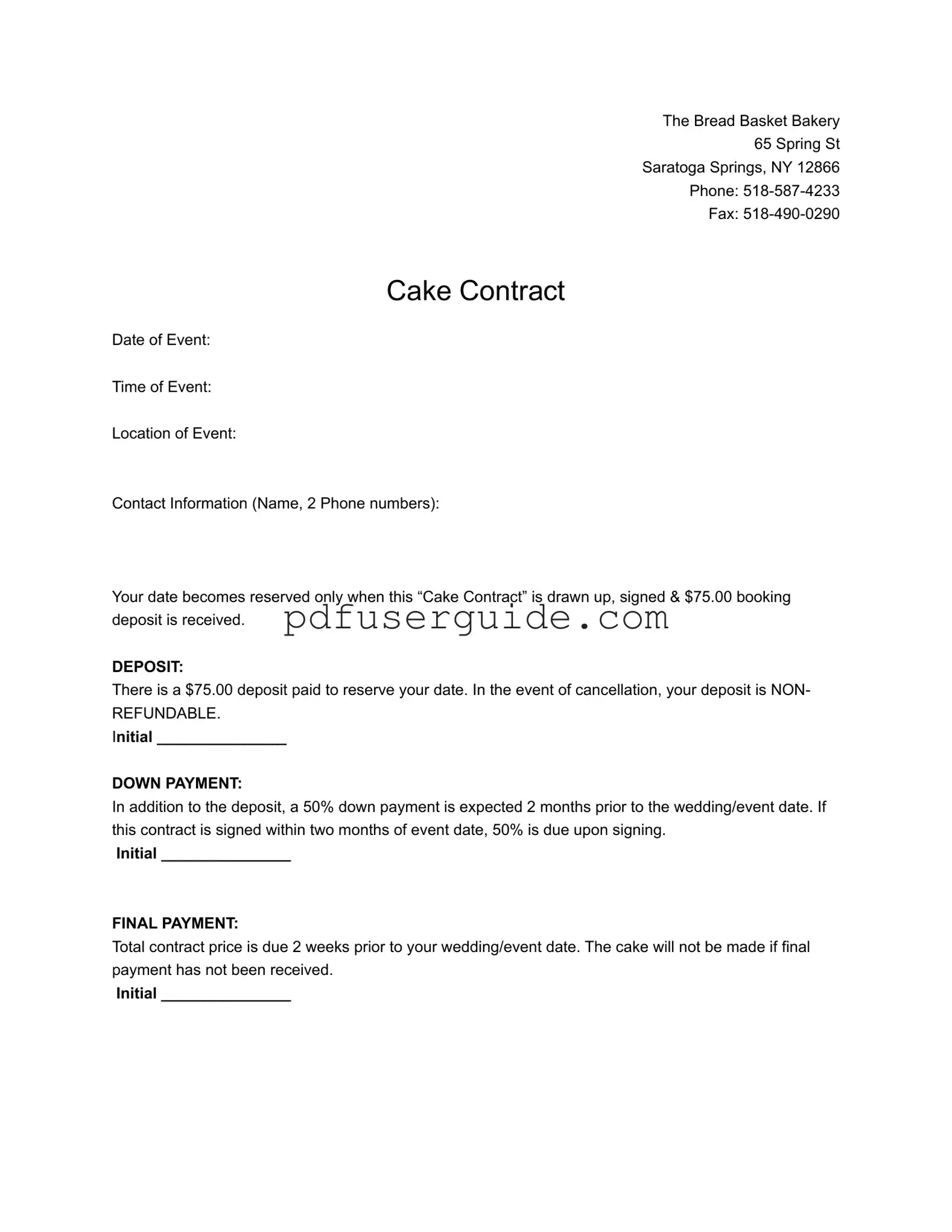 Free Cake Contract Form in PDF