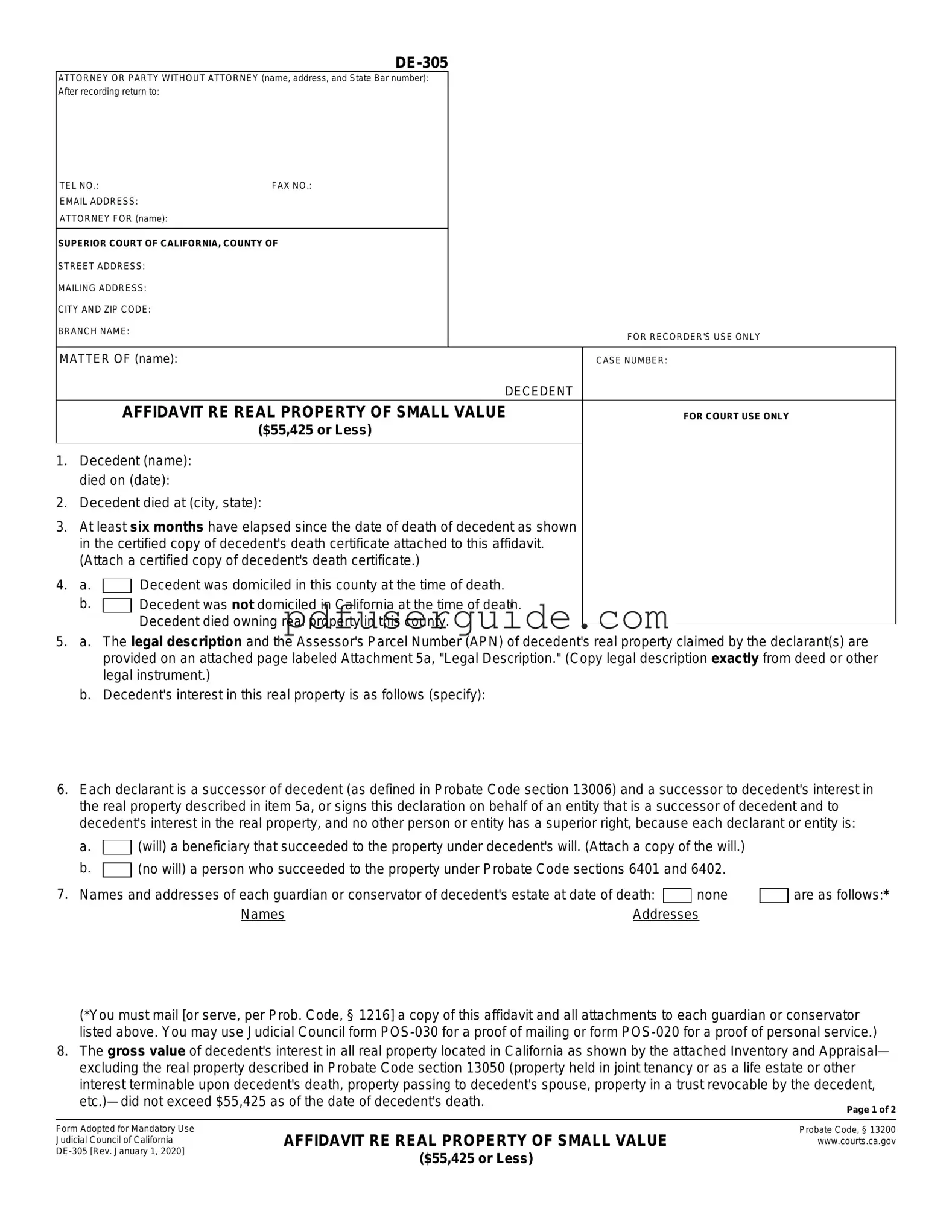 Free California De 305 Form in PDF
