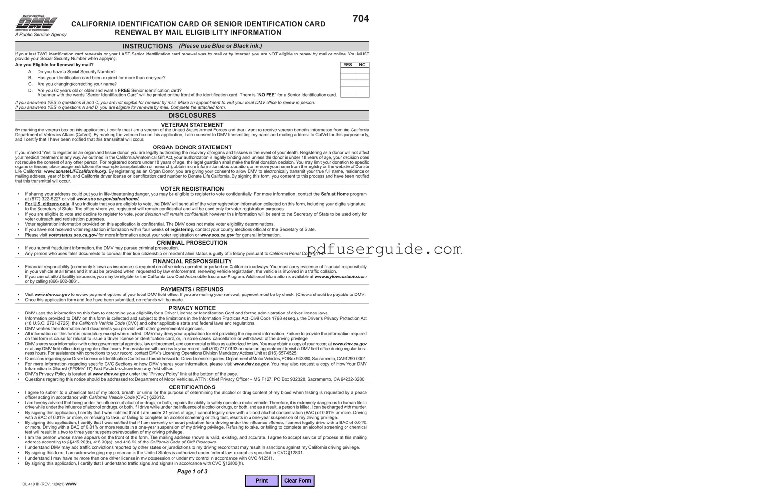 Free California Id Card Form in PDF