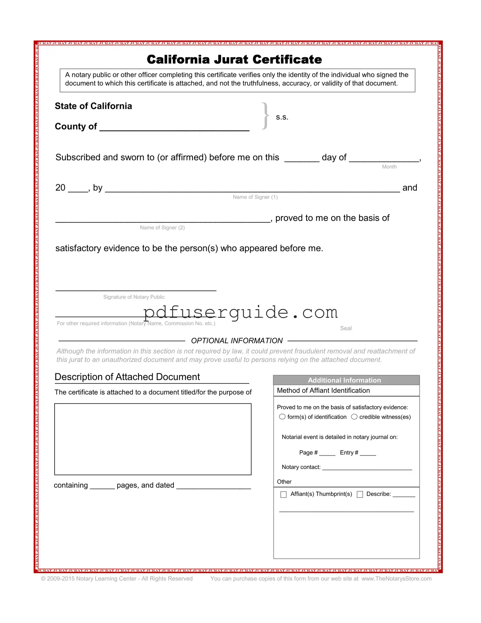 Free California Jurat Form in PDF