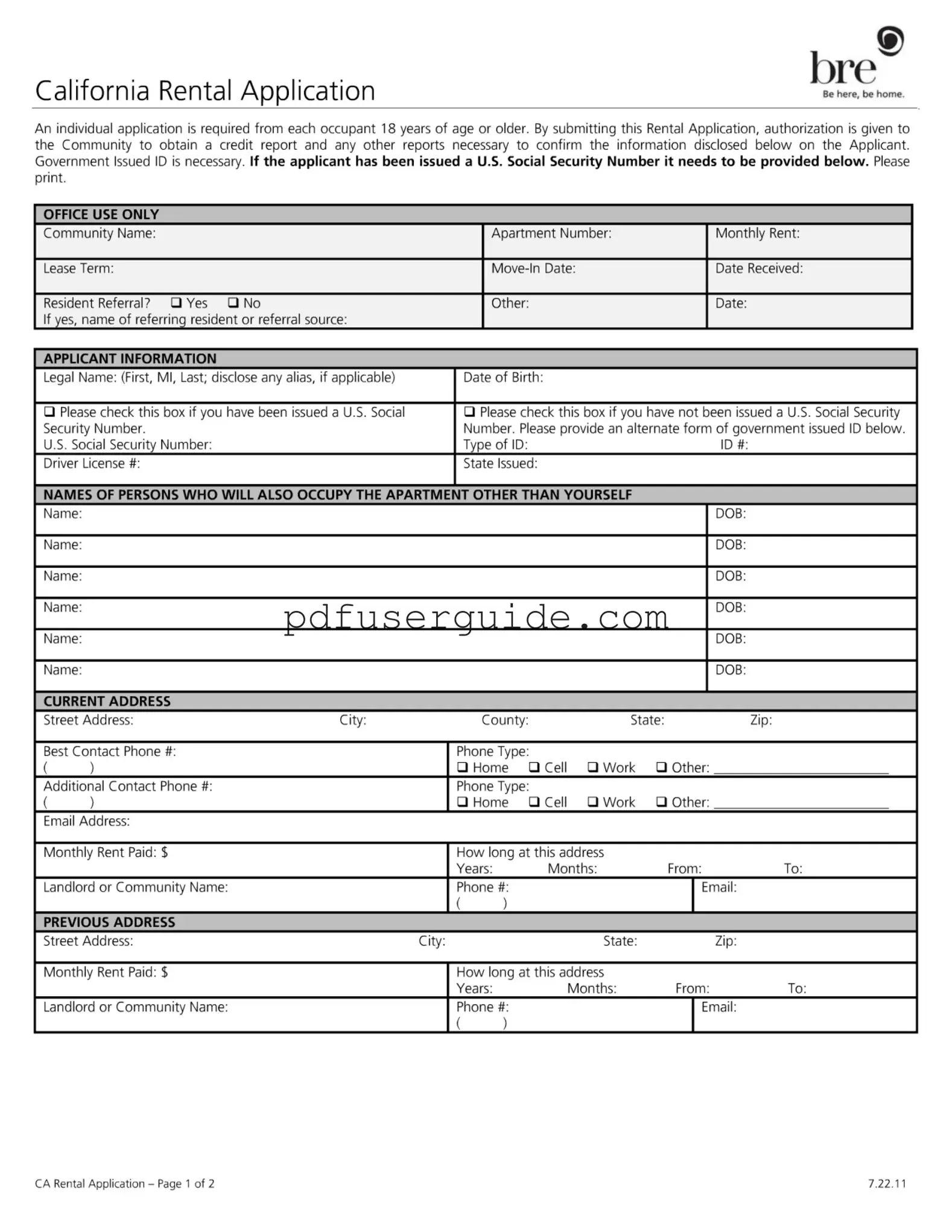 Free California Rental Application Form in PDF