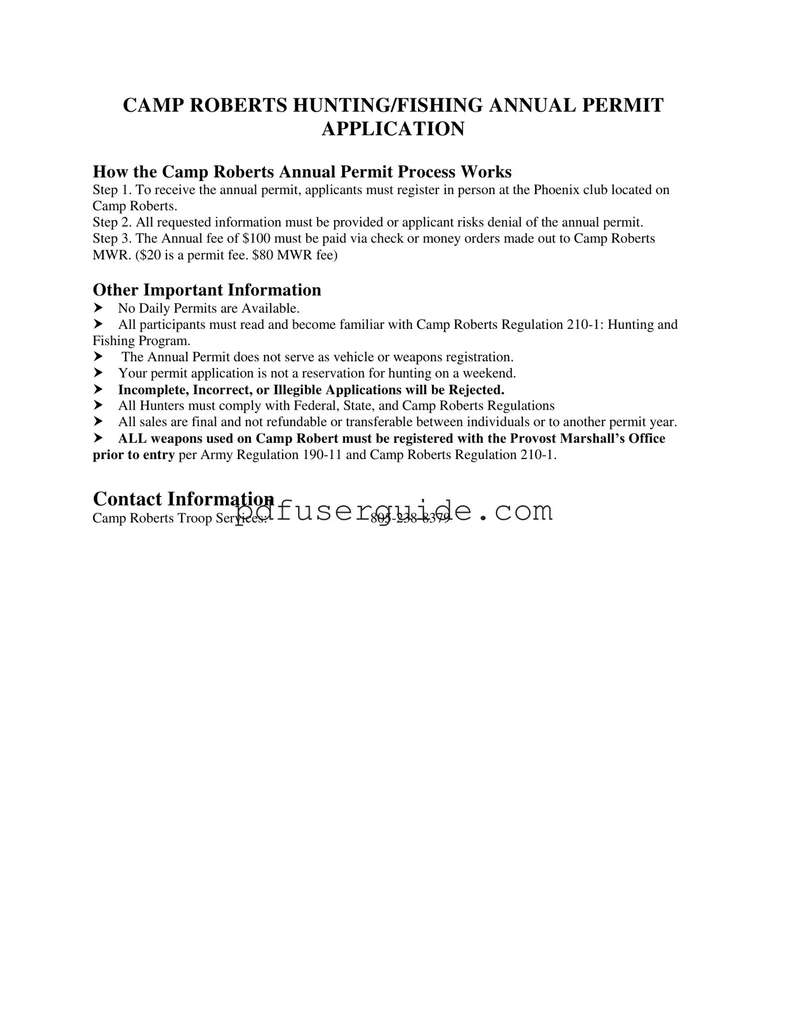 Free Camp Roberts Hunting Form in PDF