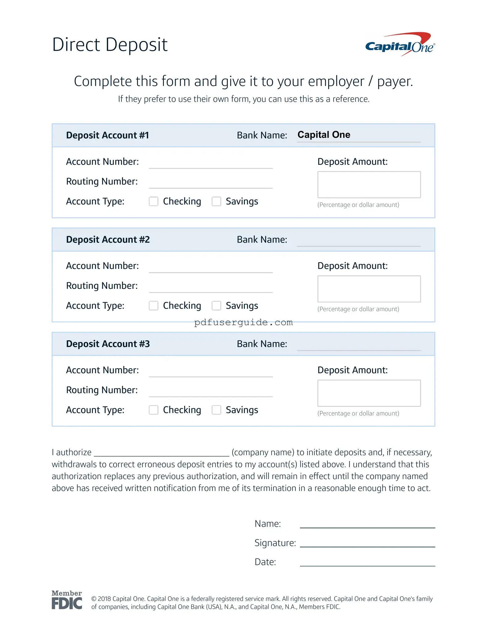 Free Capital One Direct Deposit Form in PDF