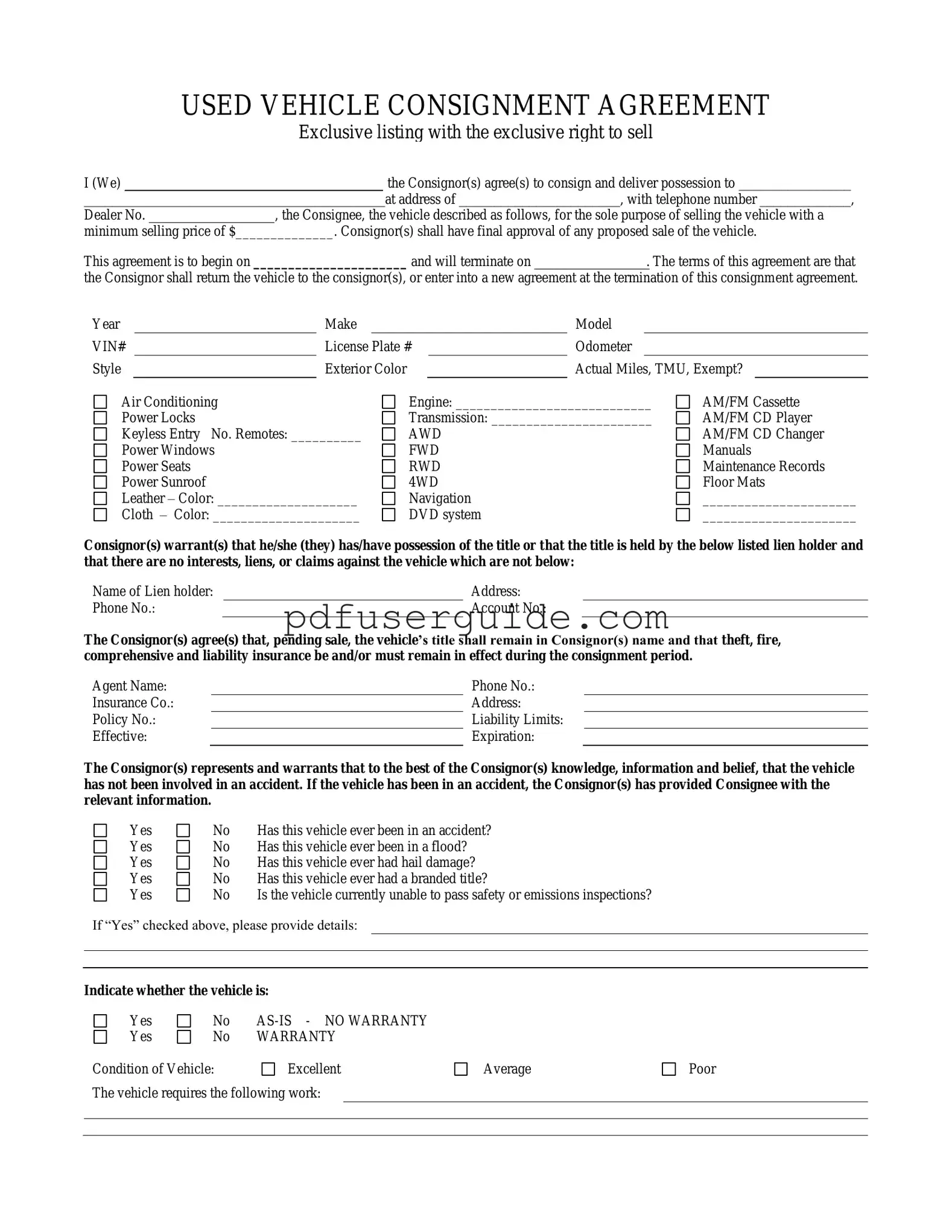 Free Car Consignment Form in PDF