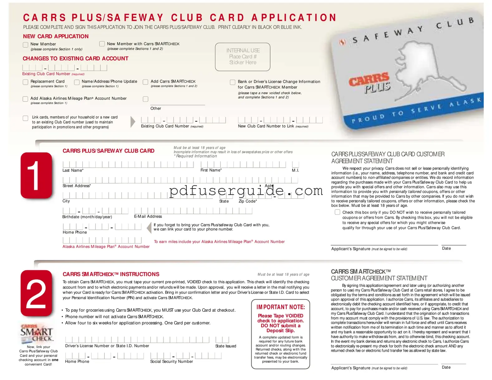 Free Carrs Safeway Club Card Form in PDF