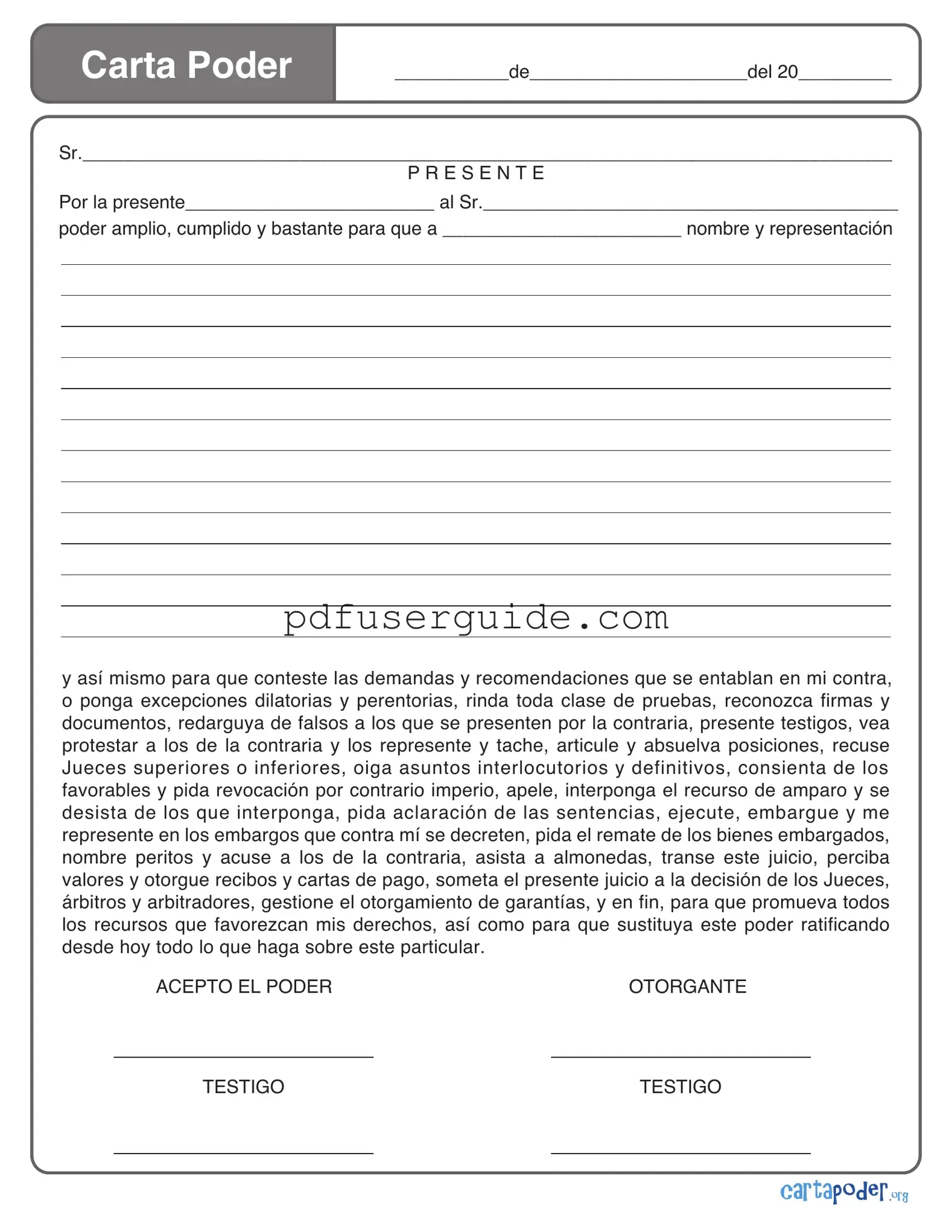 Free Carta Poder Form in PDF