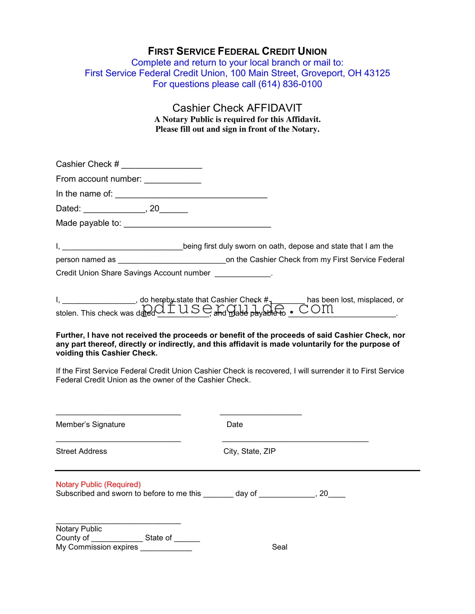Free Cashiers Check Pdf Form in PDF