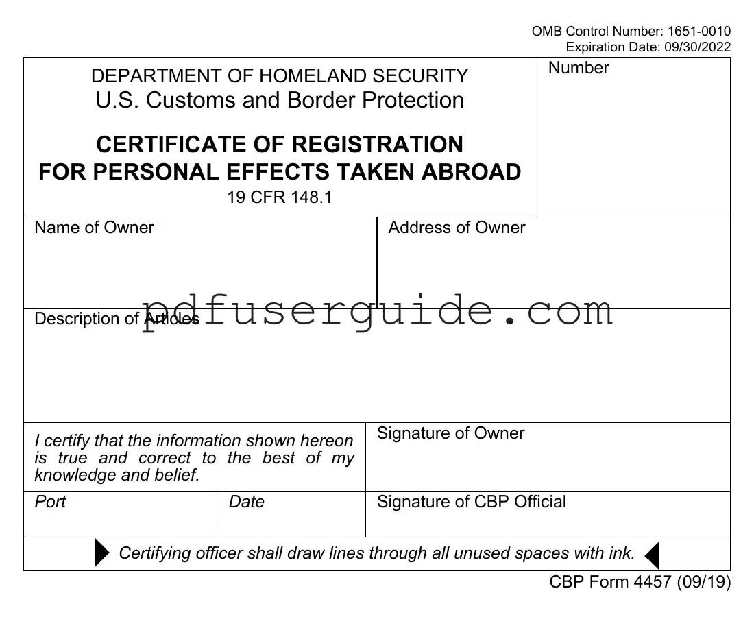 Free Cbp 4457 Form in PDF