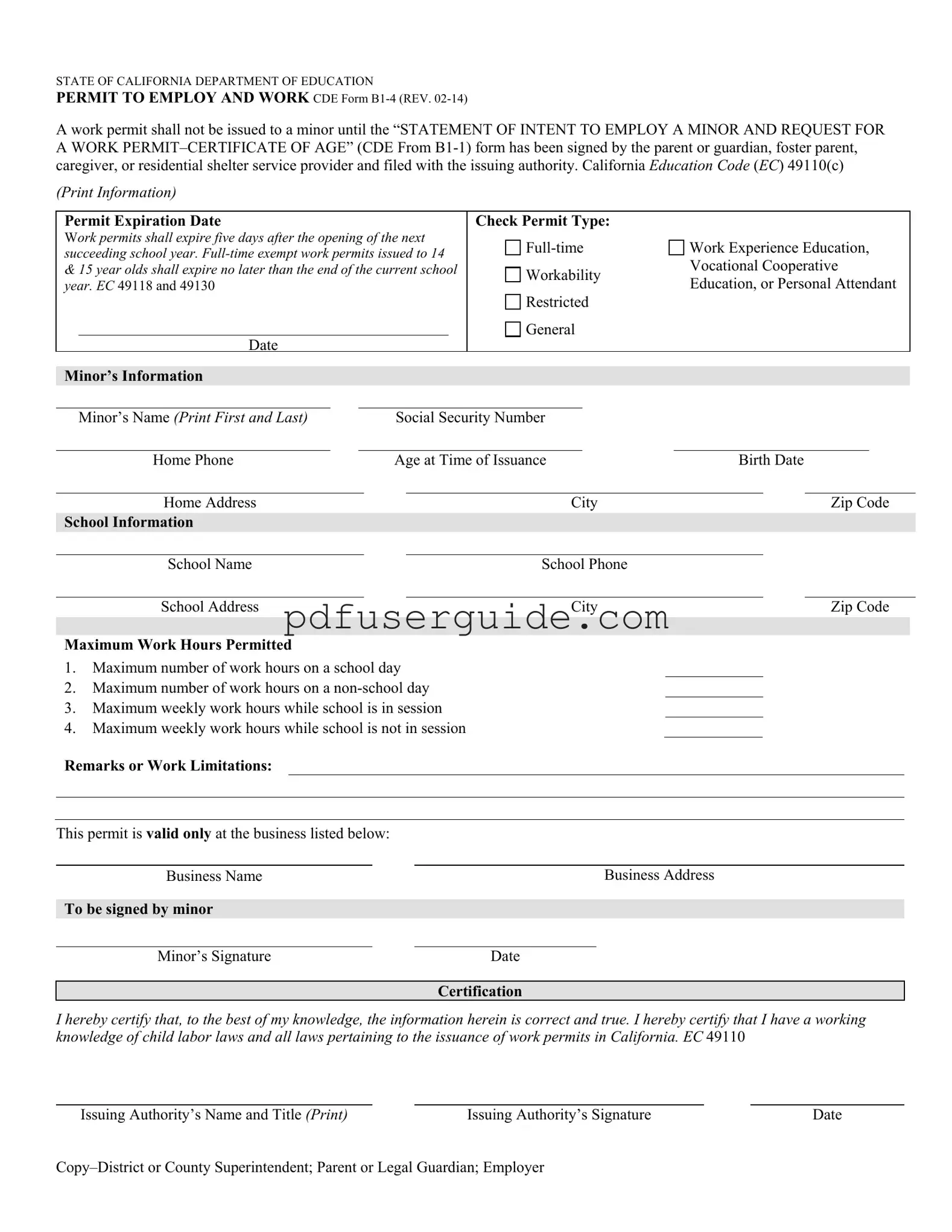 Free Cde B1 4 Form in PDF