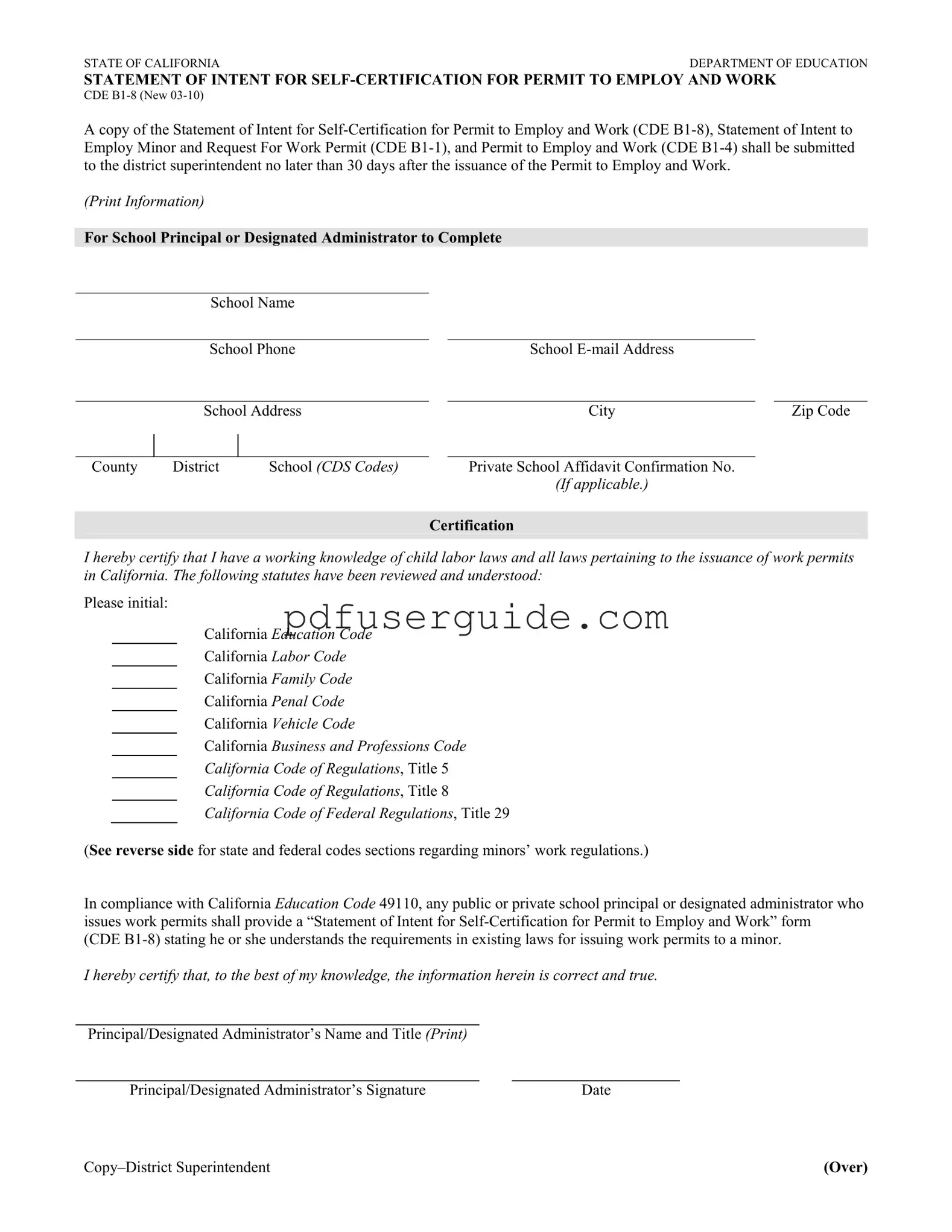 Free Cde B1 8 Form in PDF