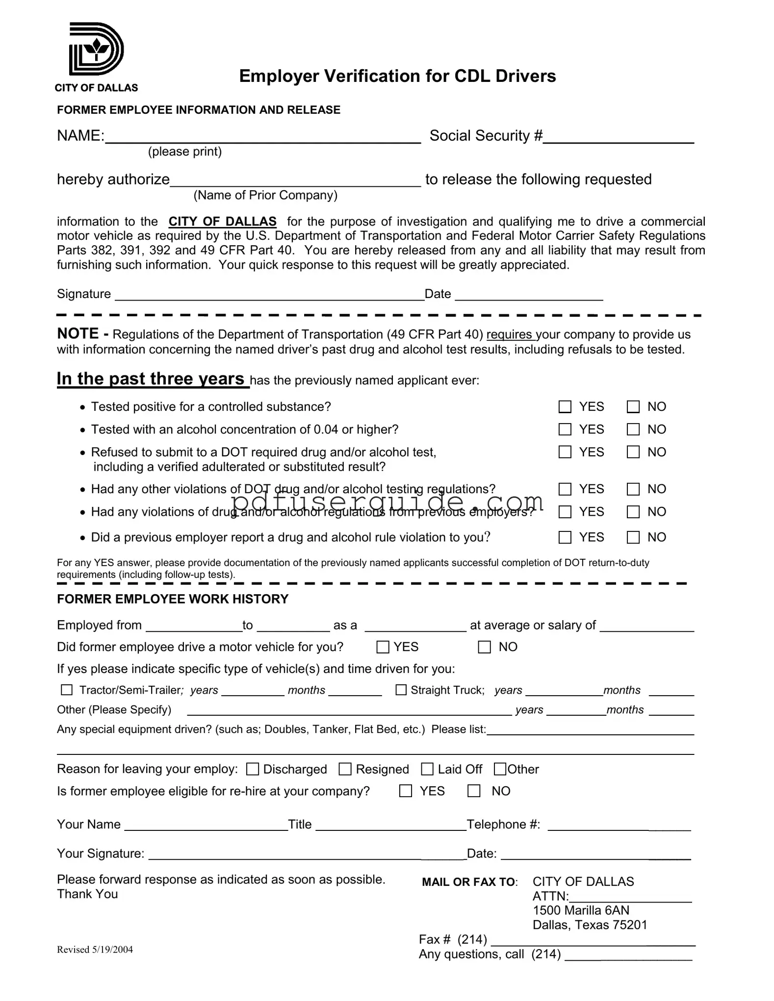 Free Cdl Verification Form in PDF