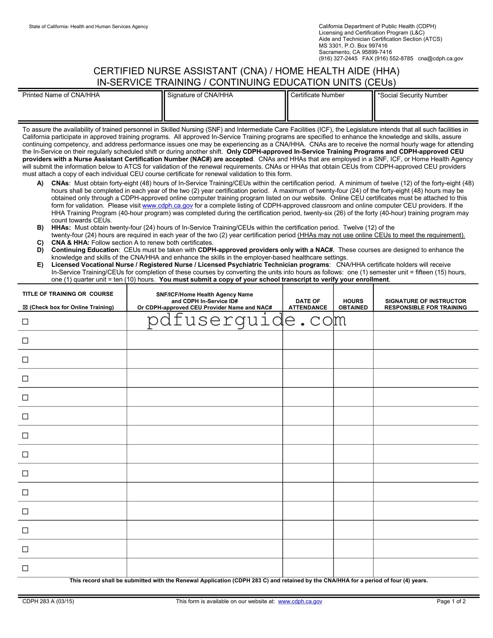 Free Cdph 283 A Form in PDF