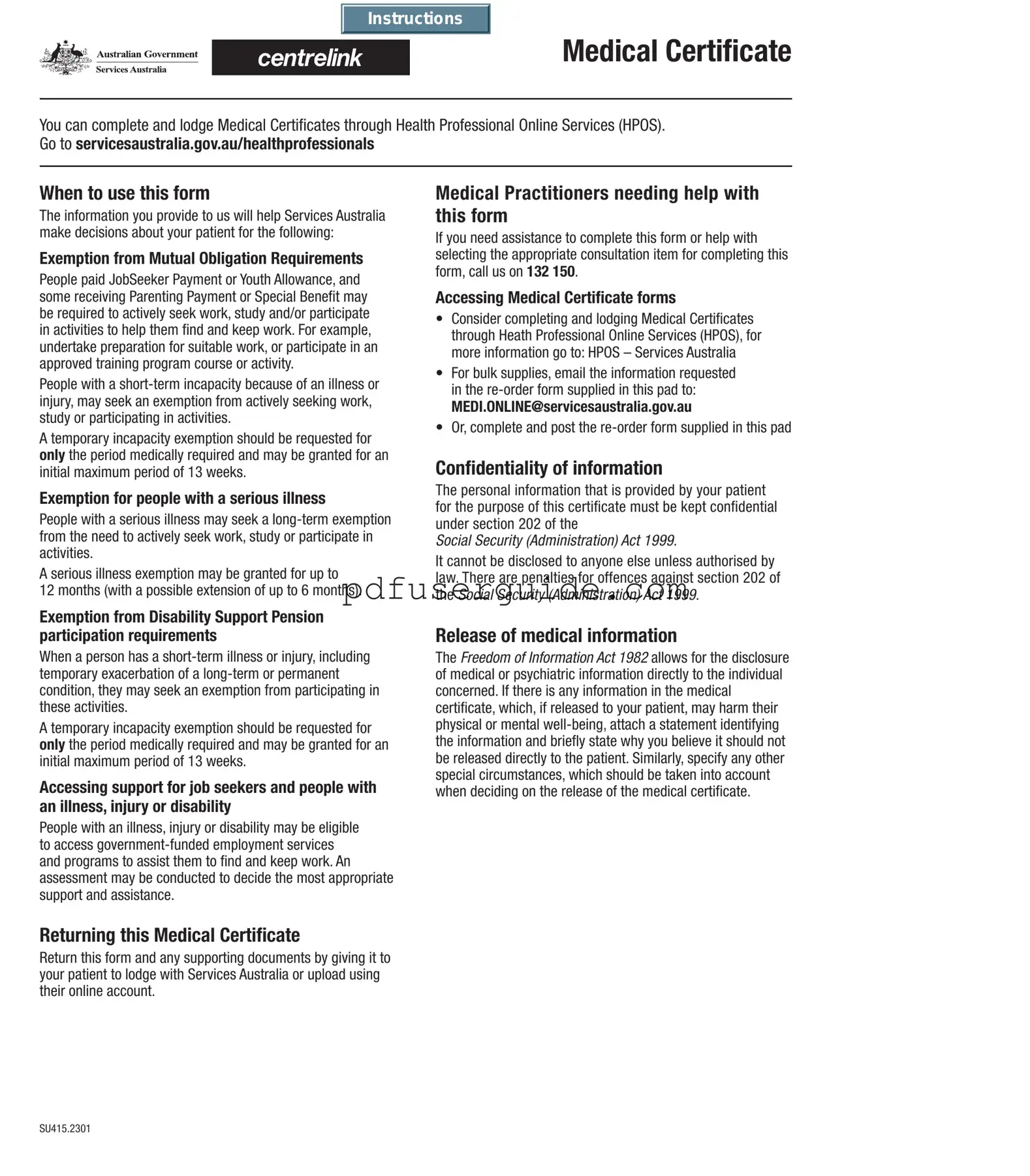 Free Centrelink Medical Certificate Form in PDF