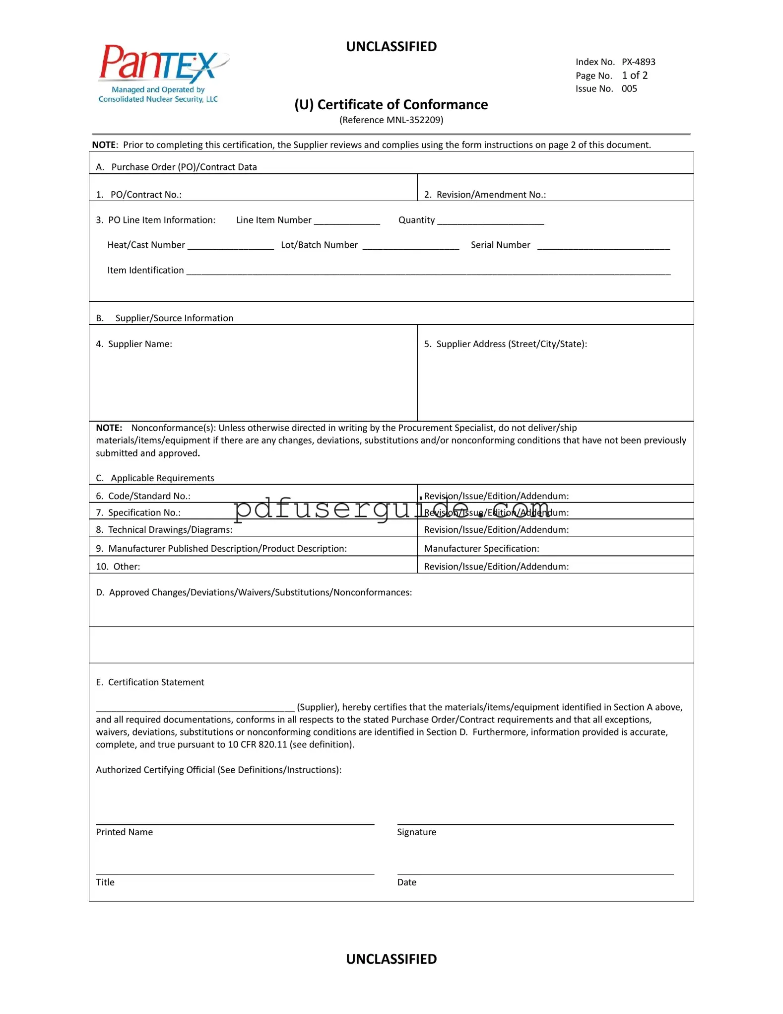Free Certificate Of Conformance Form in PDF