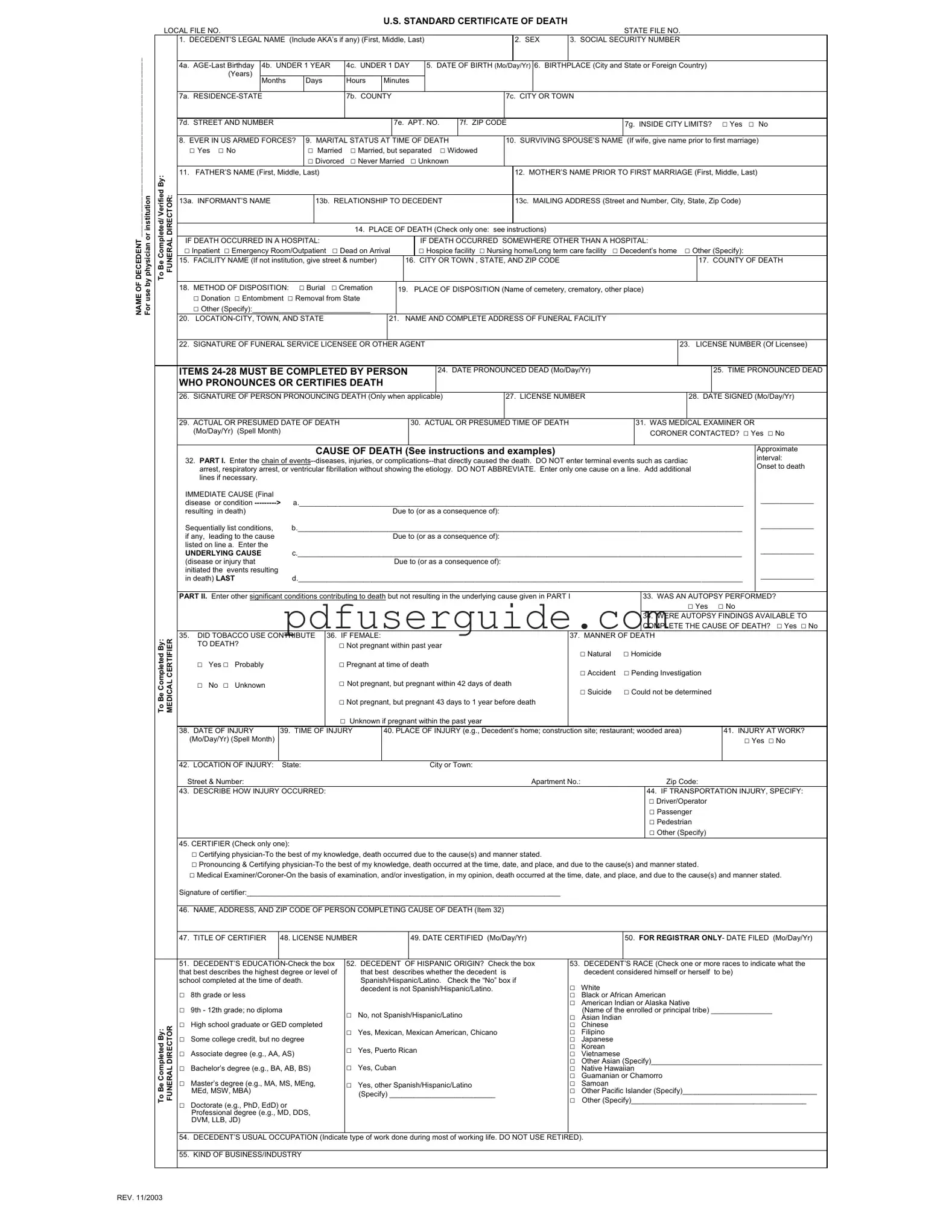Free Certification Death Form in PDF