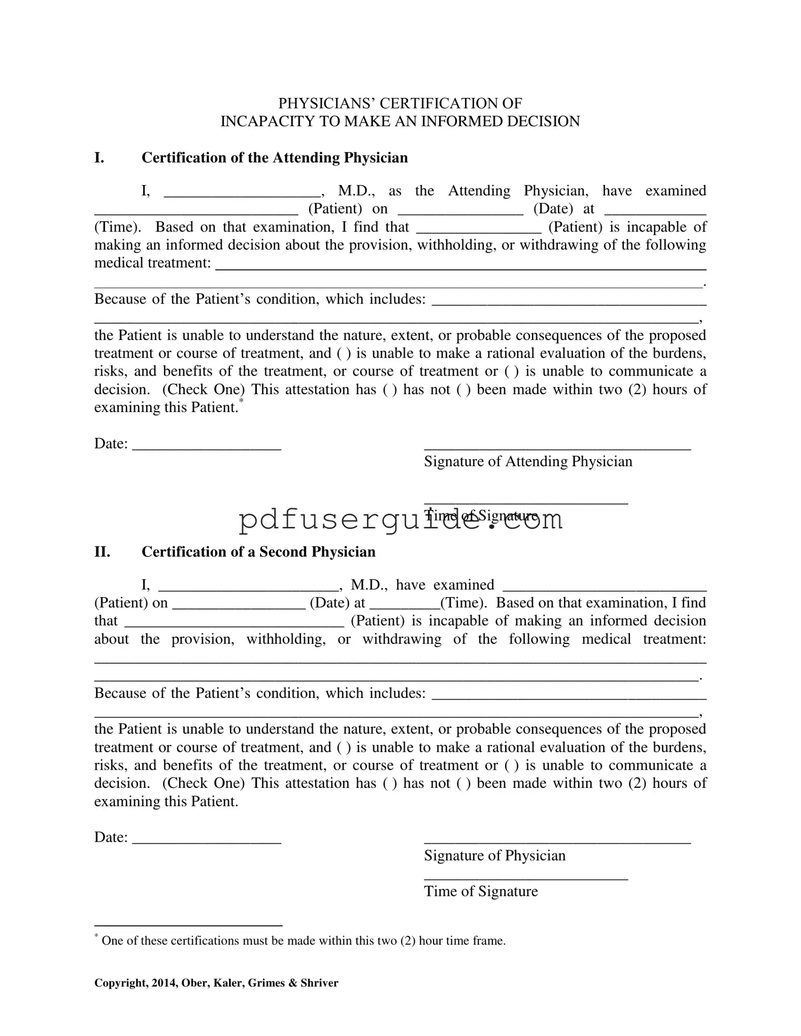 Free Certification Of Incapacity Form in PDF