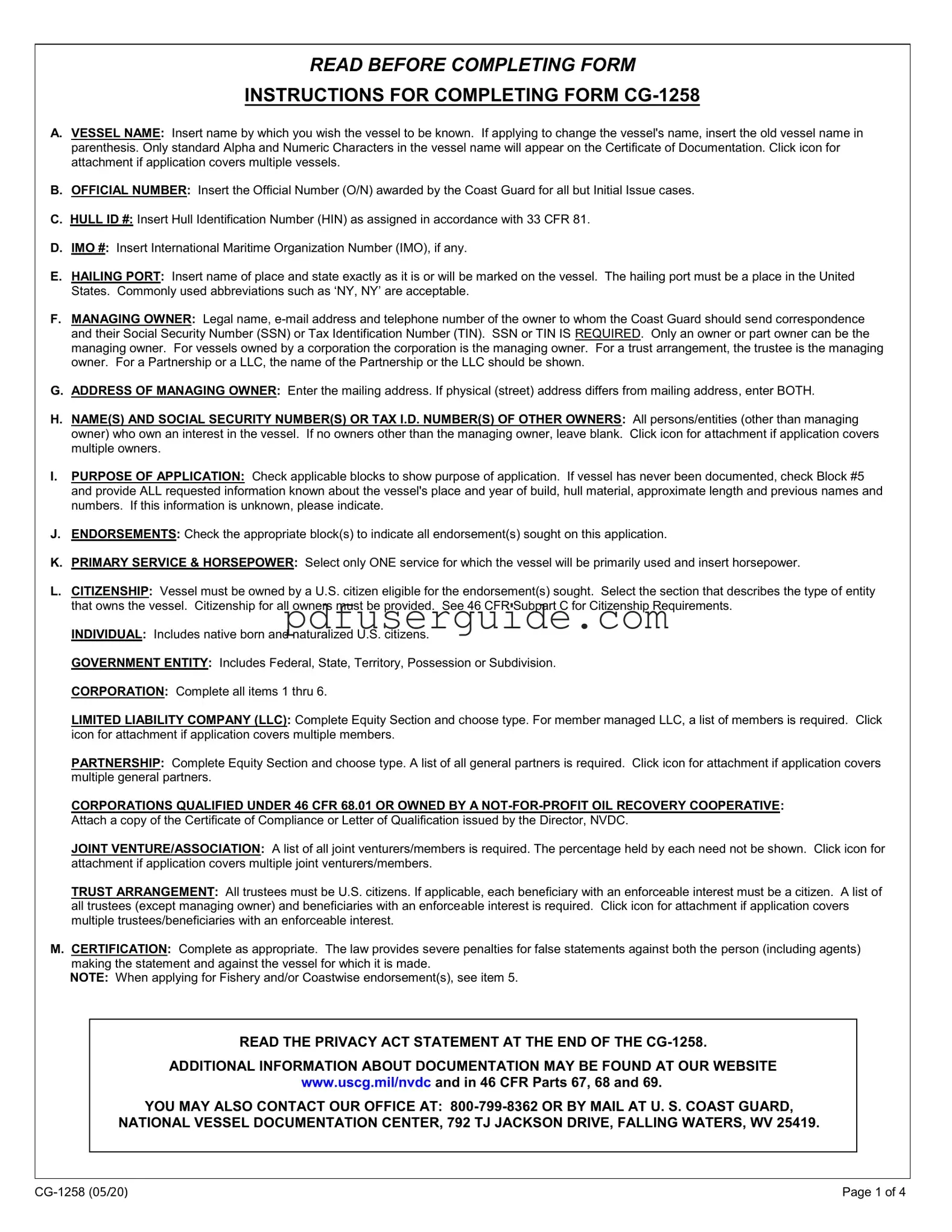 Free Cg 1258 Form in PDF