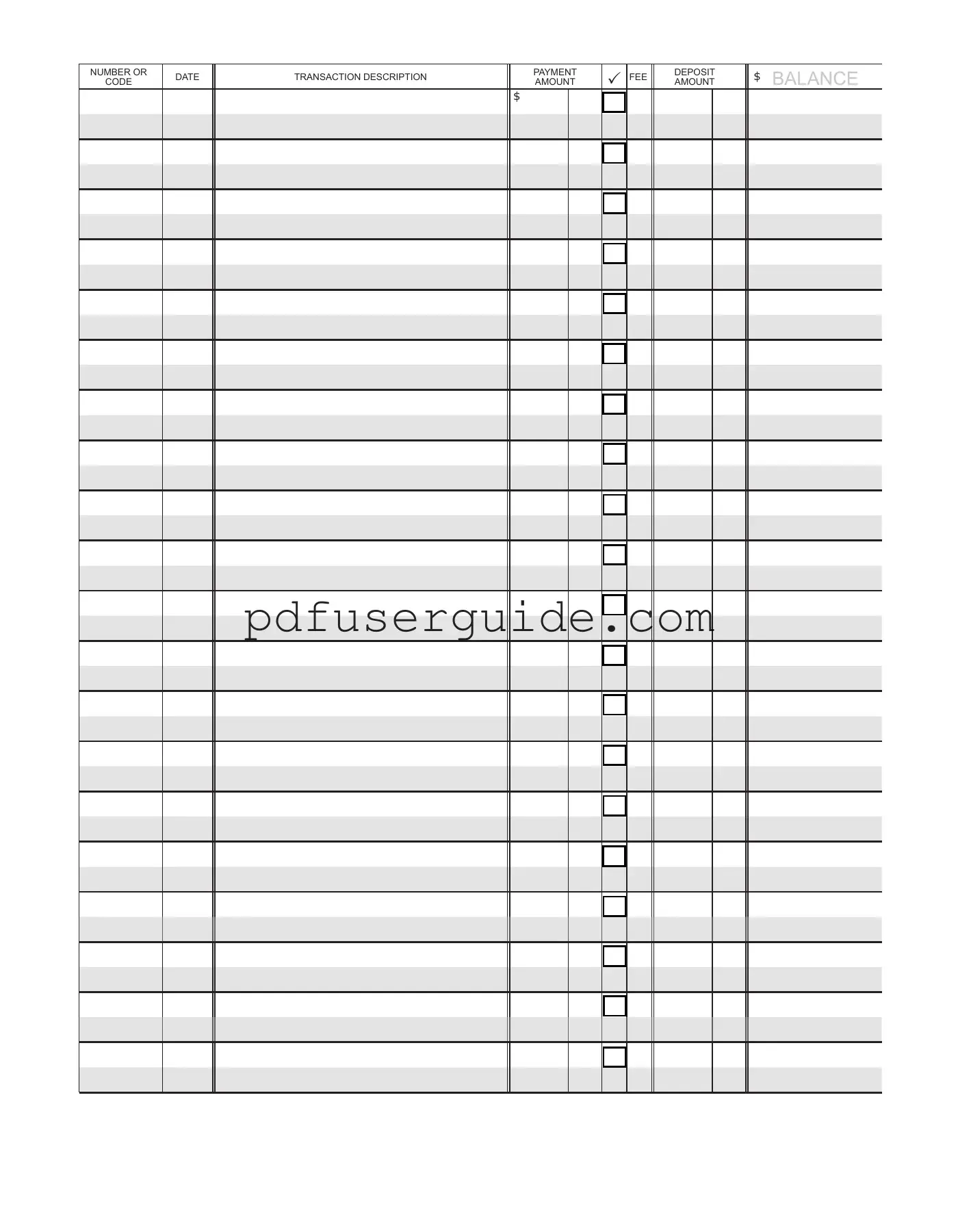 Free Check Register Form in PDF