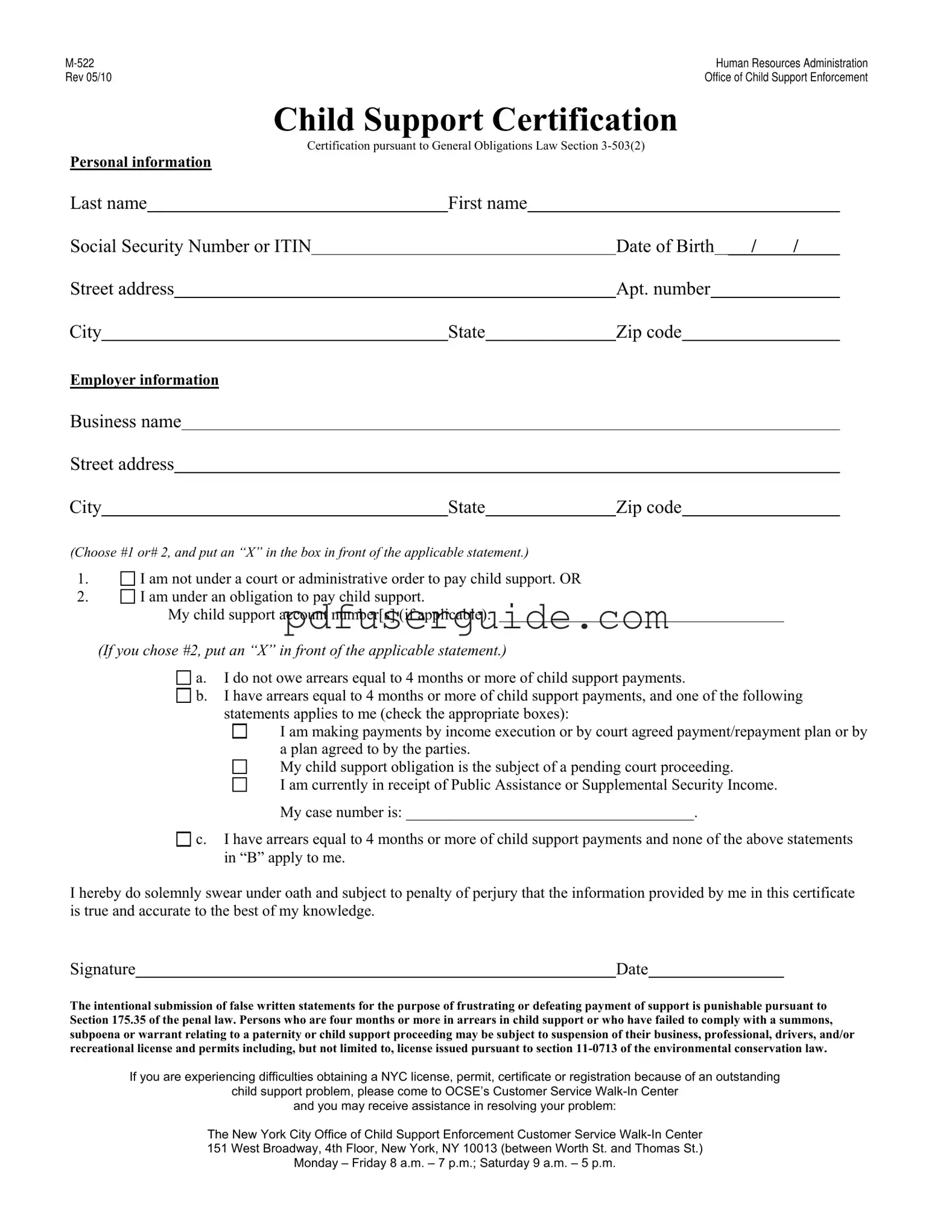 Free Child Support Certification Form in PDF