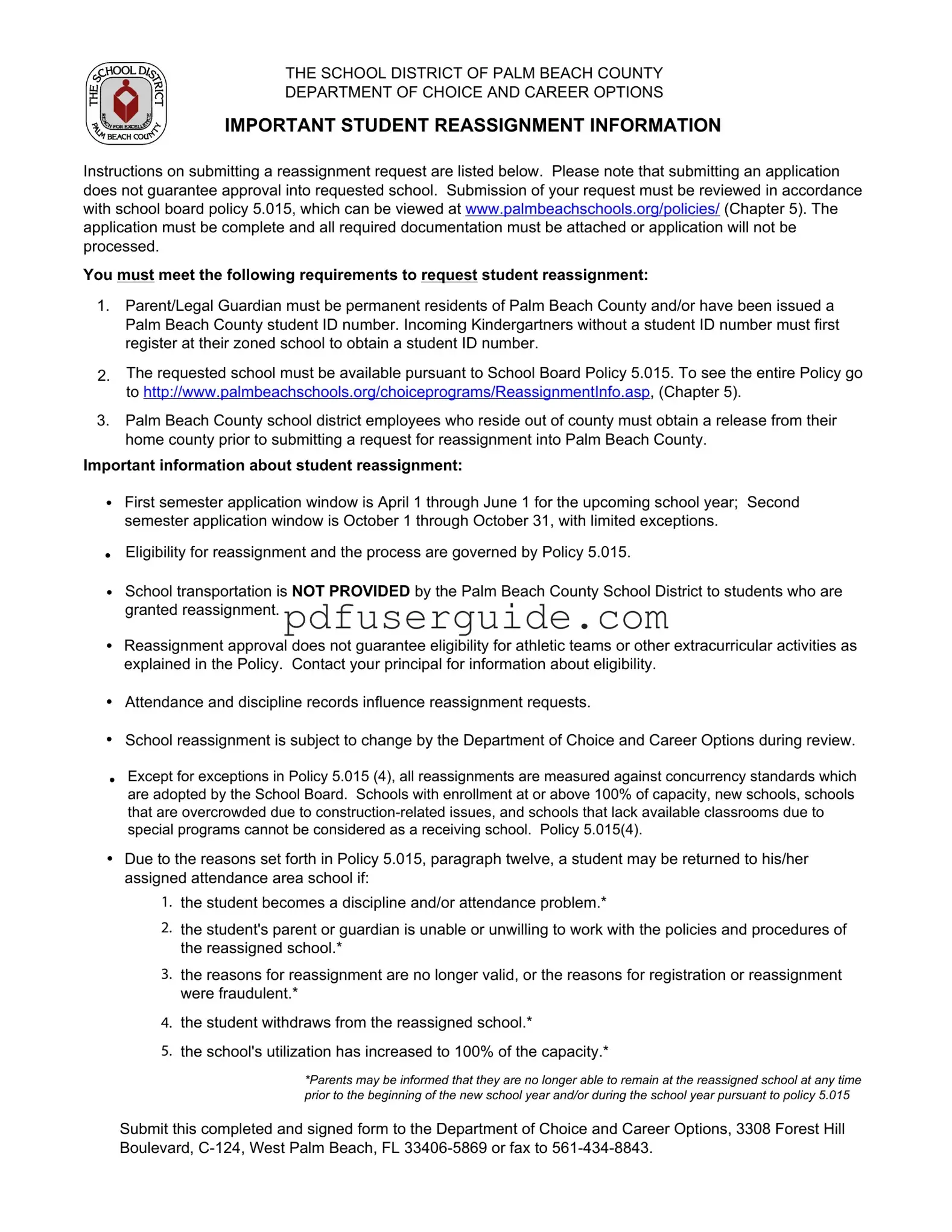 Free Choice Program Palm Beach Form in PDF