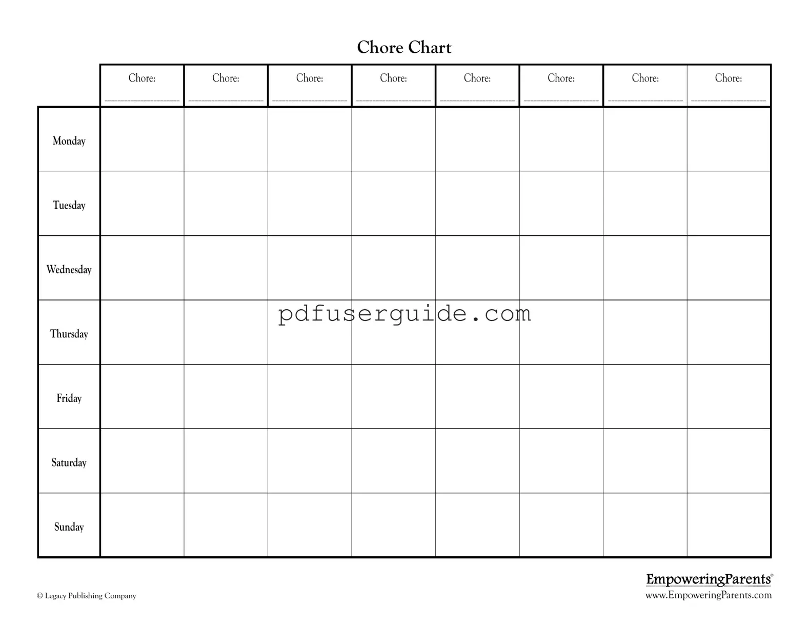 Free Chore Chart Form in PDF