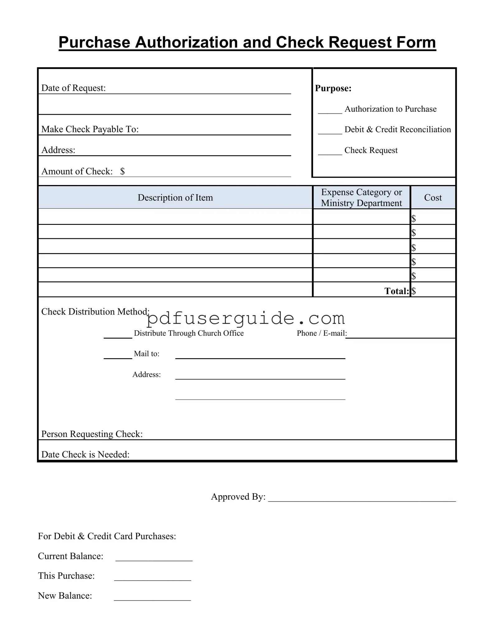 Free Church Financial Expense Form in PDF