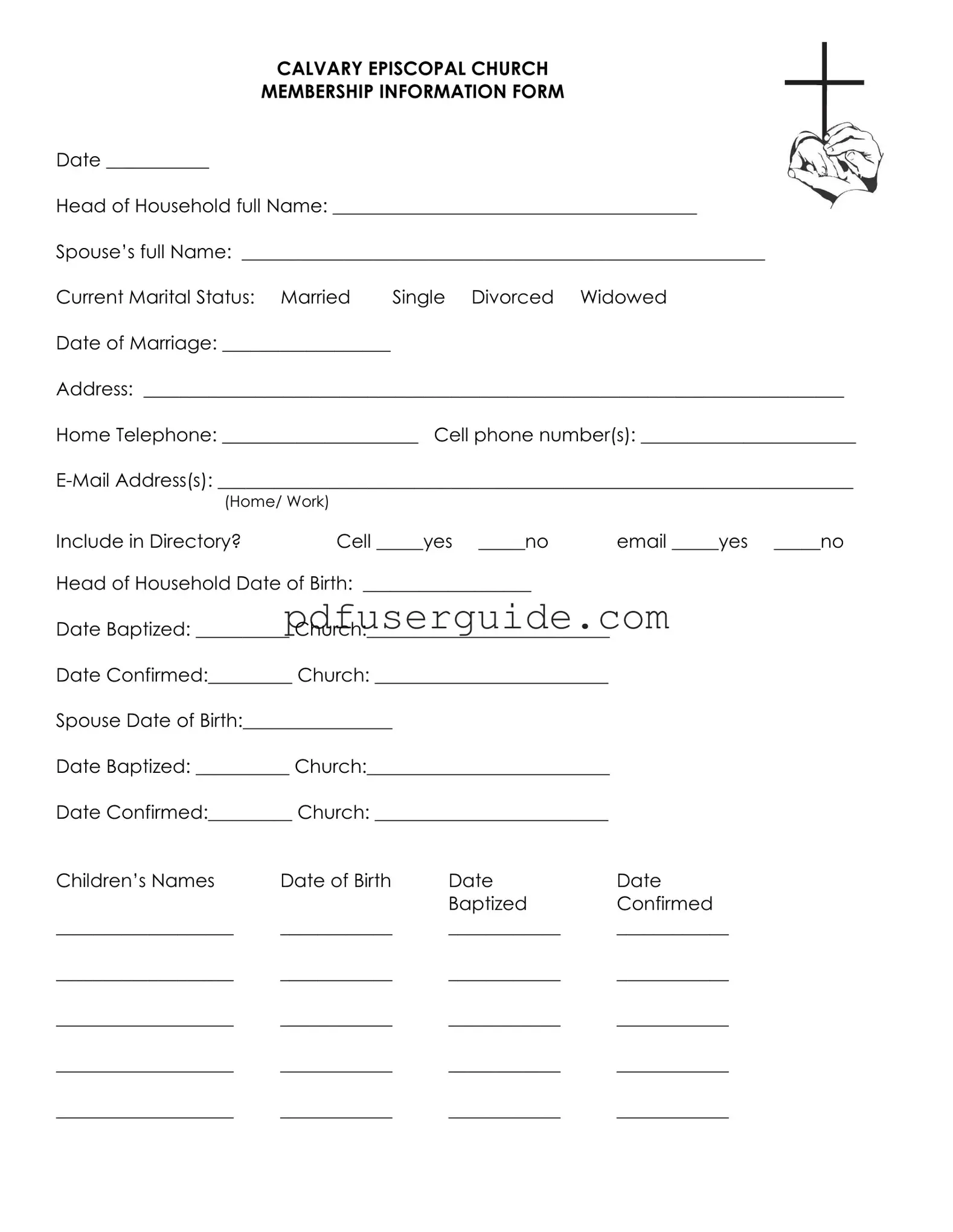 Free Church Member Information Sheet Form in PDF