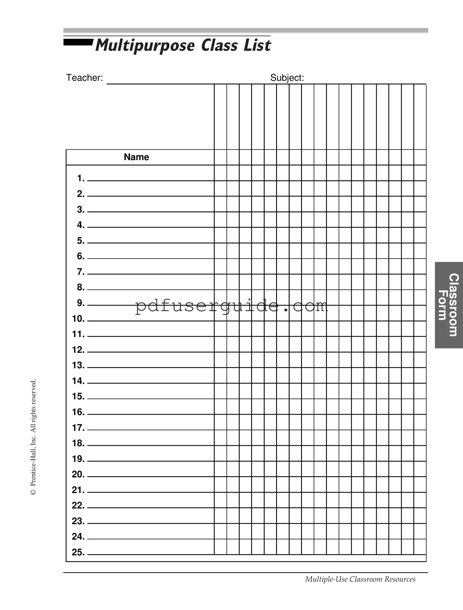 Free Class List Form in PDF