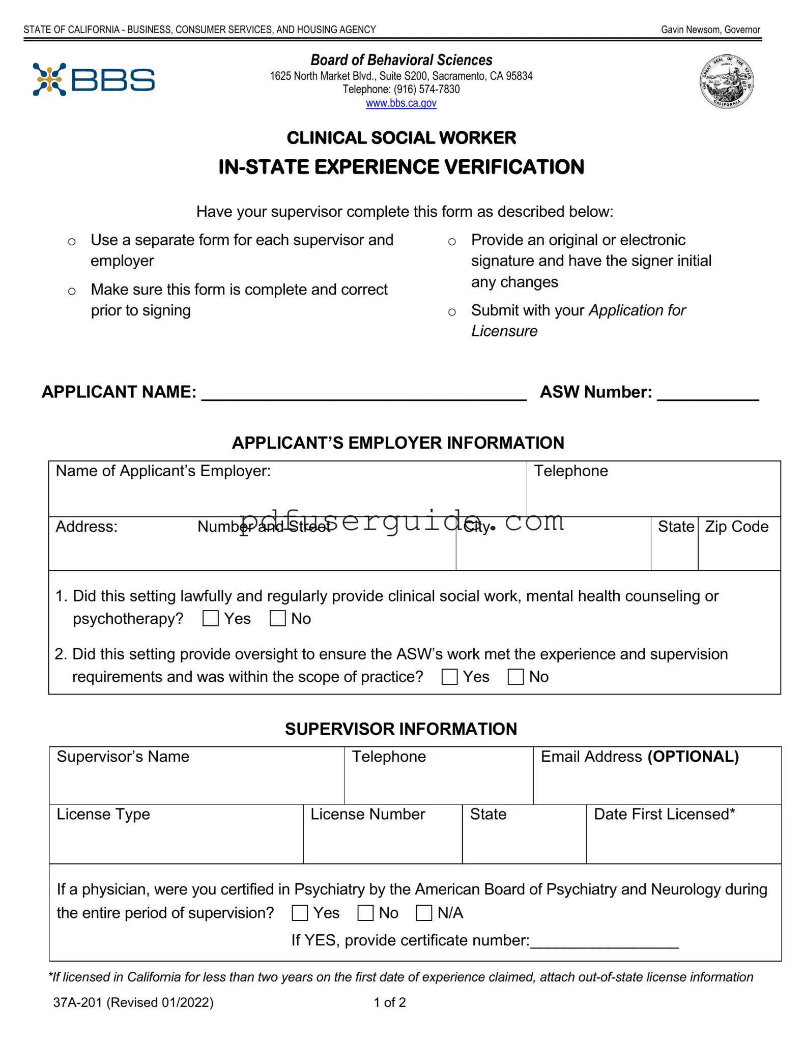 Free Clinical Social Experience Verification Form in PDF