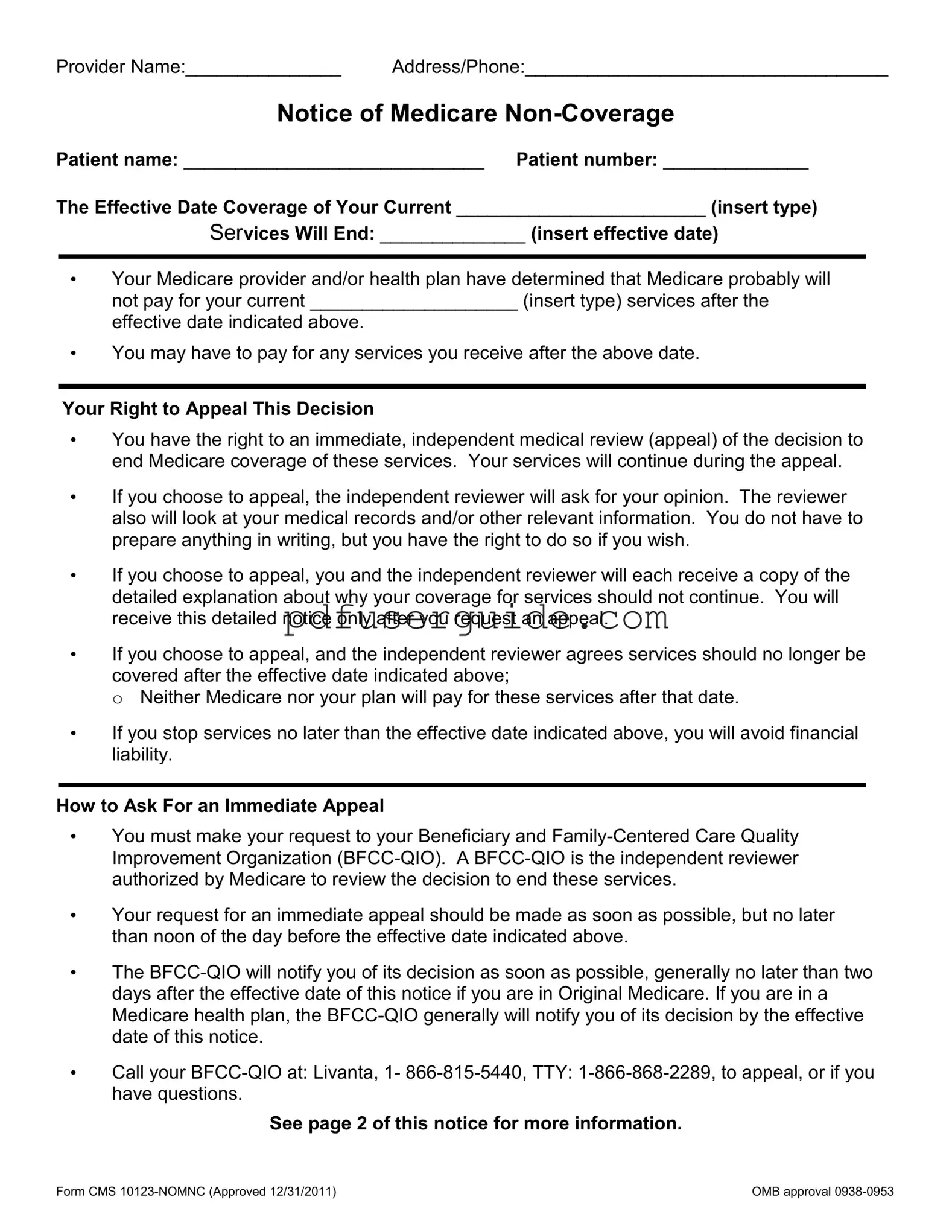 Free Cms 10123 Nomnc Form in PDF