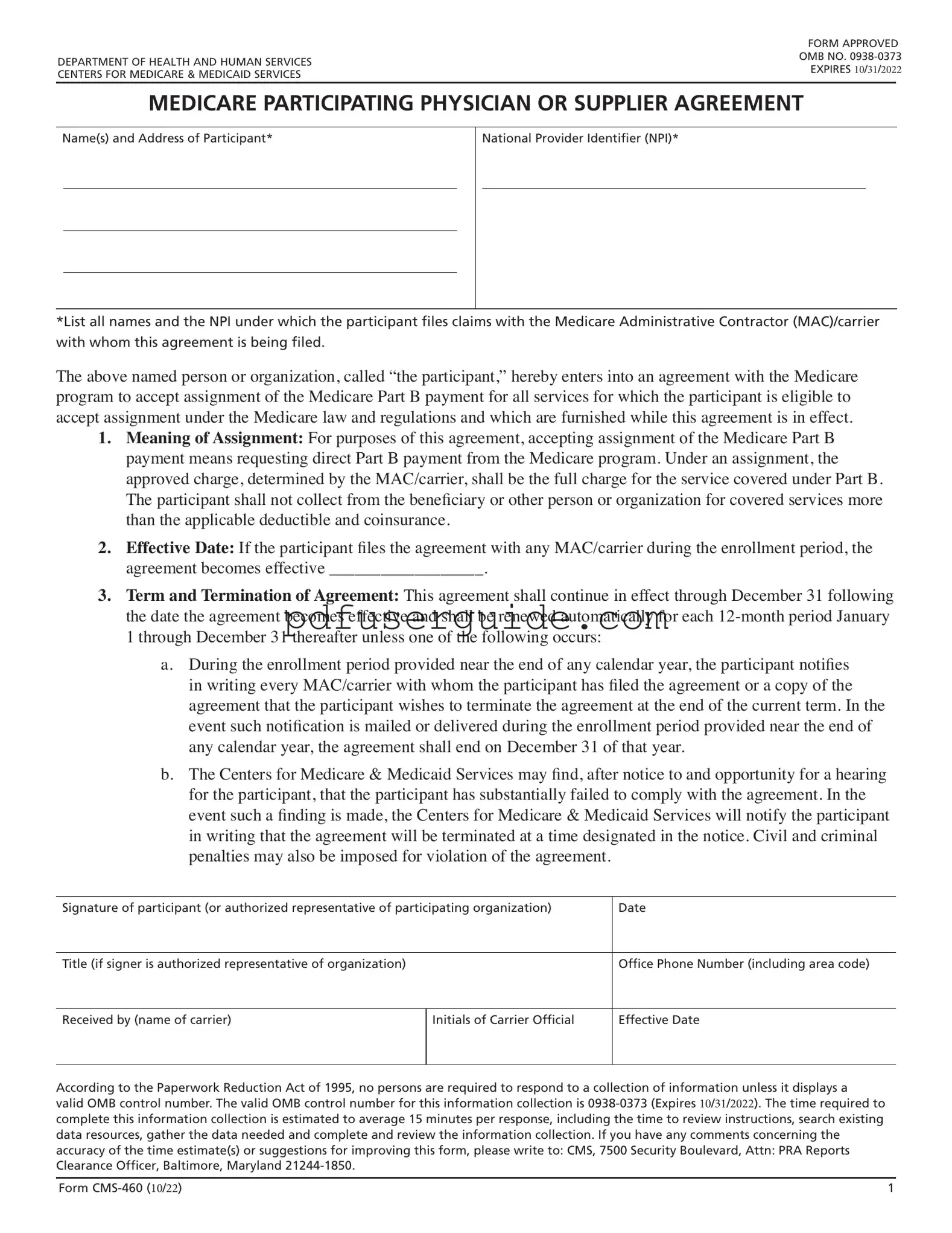 Free Cms 460 Form in PDF