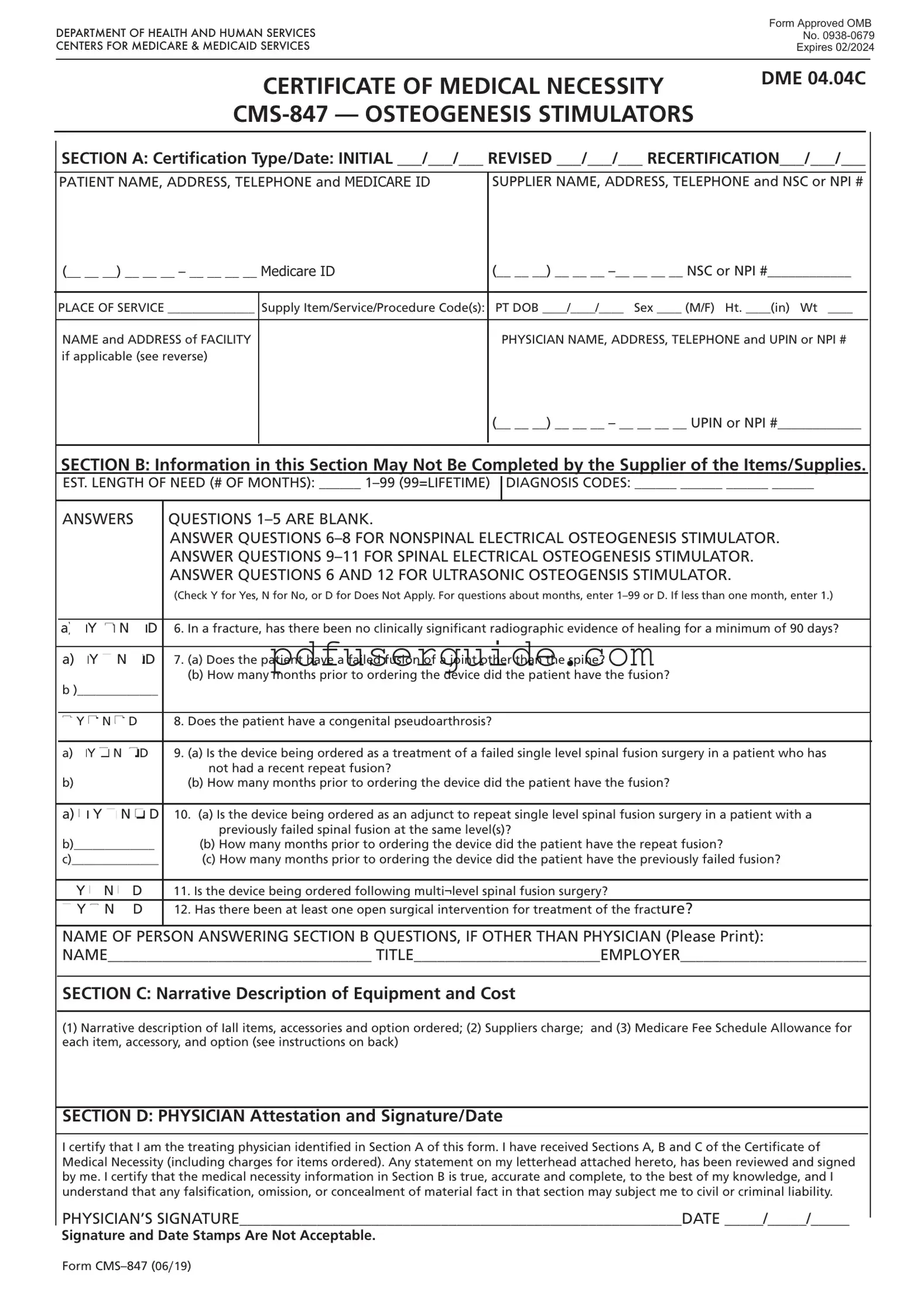 Free Cms 847 Form in PDF
