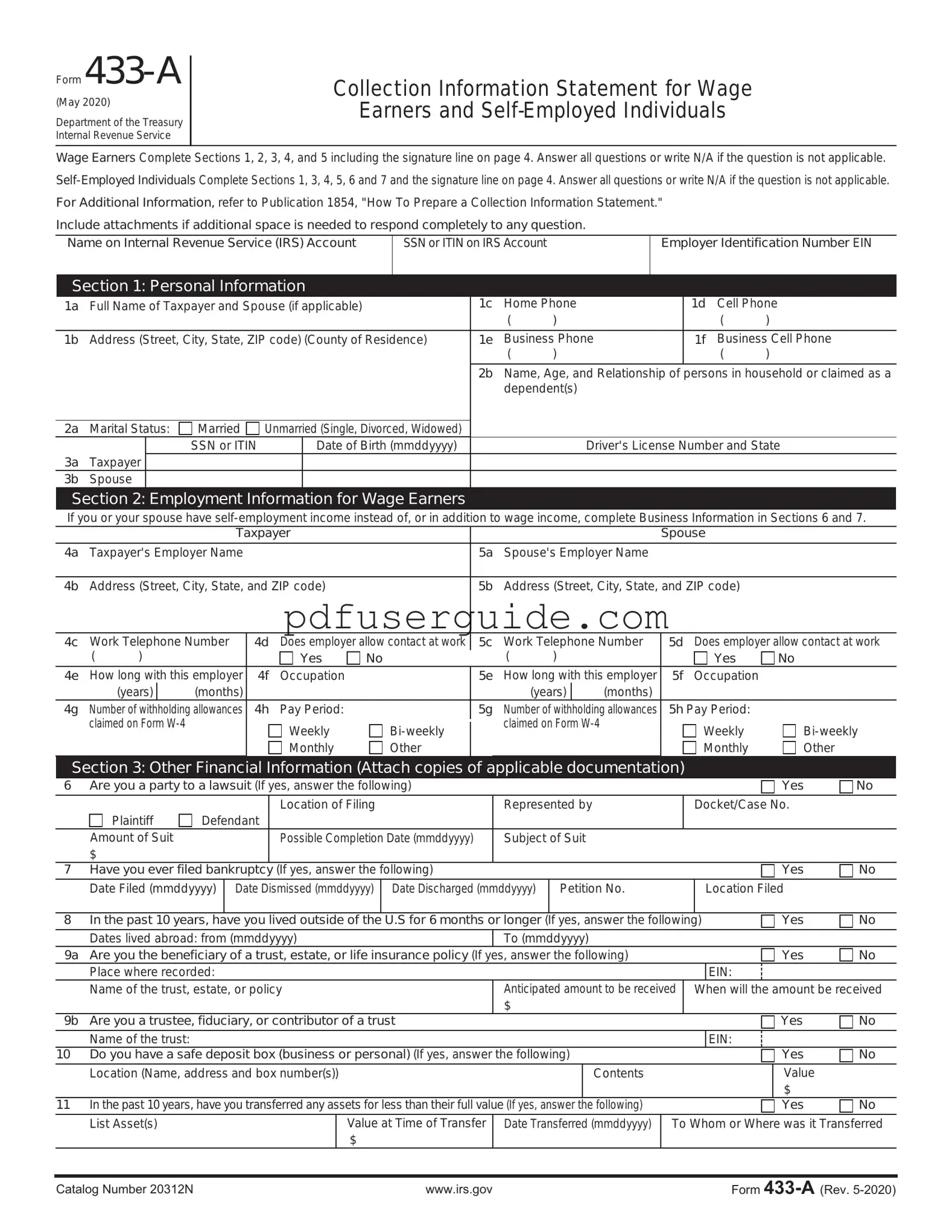Free IRS 433-A Form in PDF
