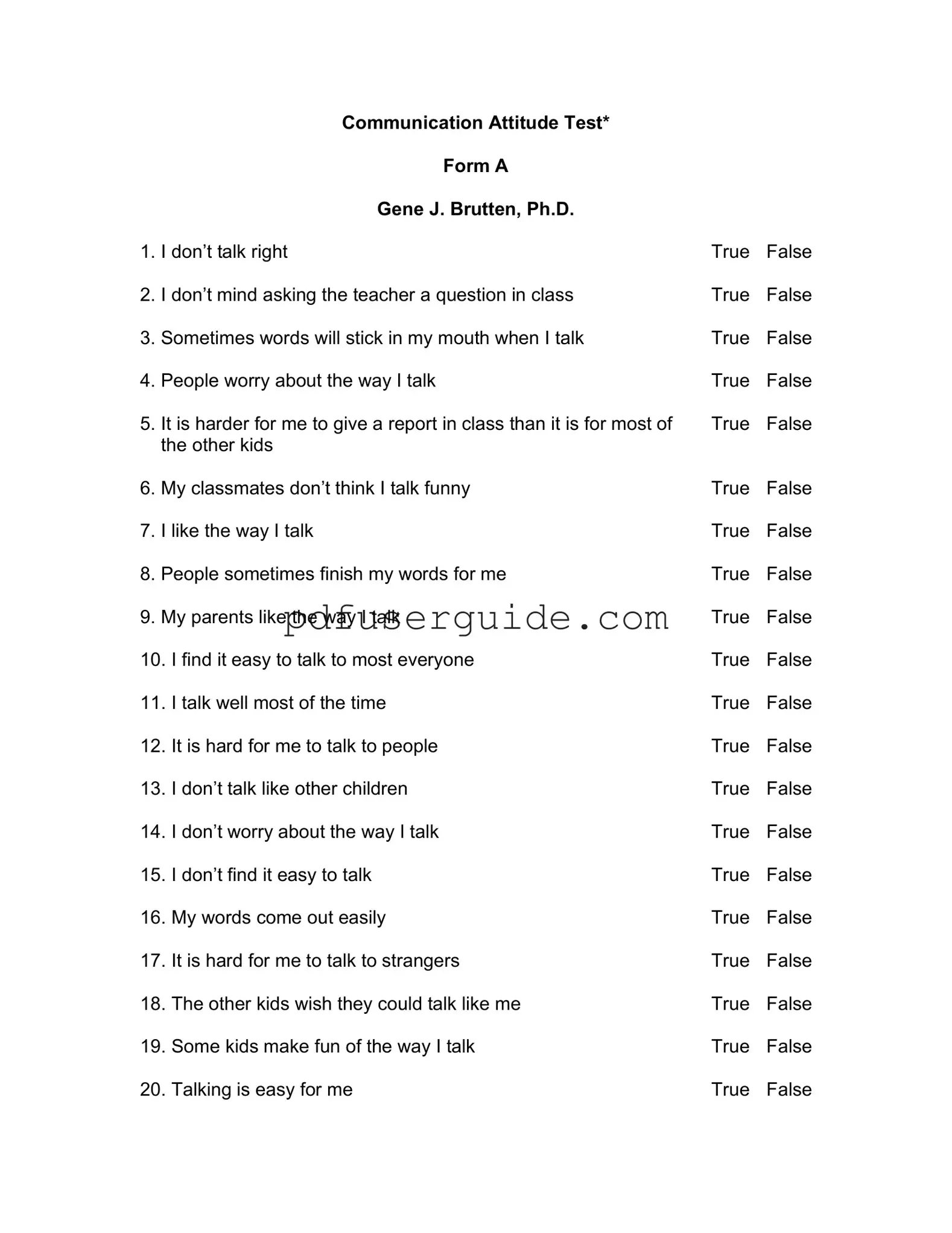 Free Communication Attitude Test A Form in PDF