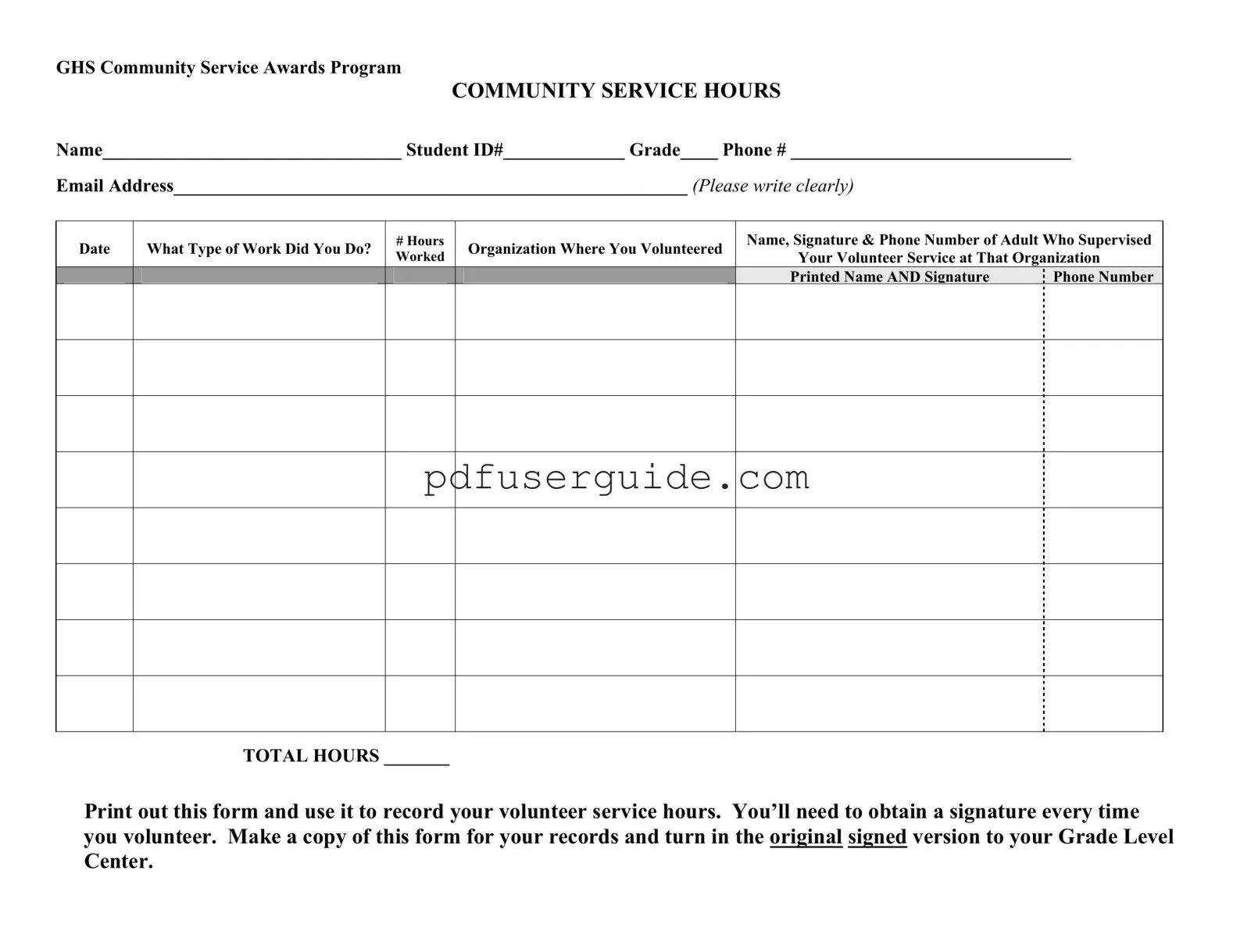 Free Community Service Form in PDF
