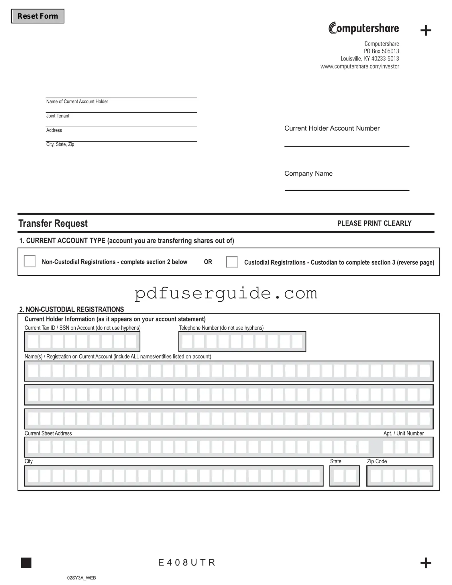 Free Computershare Transfer Request Form in PDF