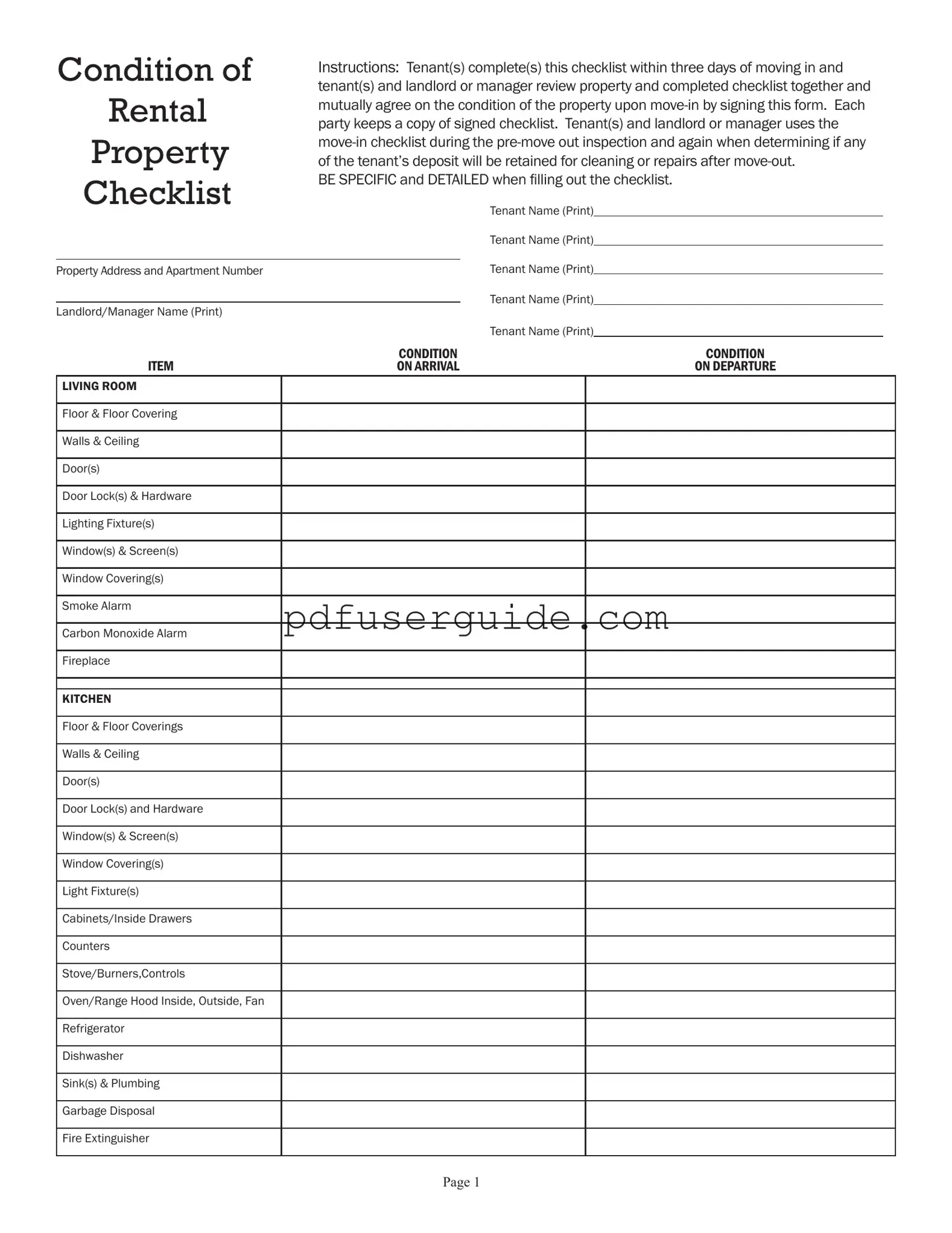 Free Condition of Property Checklist Form in PDF